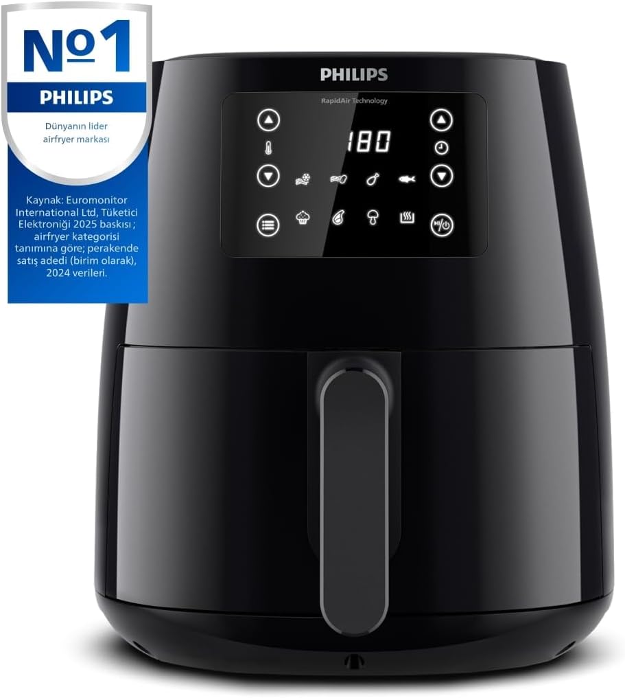 Philips 3000 Serisi Airfryer Large, Rapid Air Teknolojisi 4,1L, 7 Ayarlı Dokunmatik Ekran, Sıcak Tutma Özelliği, HomeID Uygulaması, Kullanımı ve Temizlemesi Kolay, HD9243/90