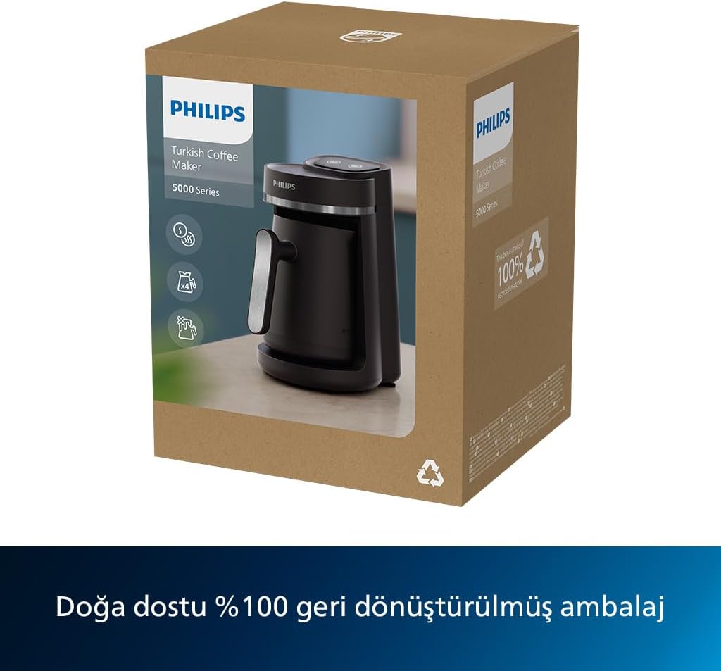 Philips 5000 Serisi Türk Kahvesi Makinesi, Közde Türk Kahvesi Pişirme Fonksiyonu, Kullanımı Kolay Dokunmatik Tuşlar, Siyah & Metal, HDA150/61