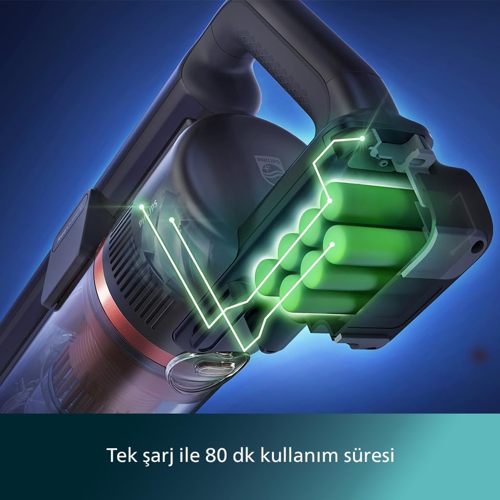 Philips 7000 Serisi Aqua 25.2 V Kablosuz Dik Süpürge, PowerCyclone 12, TriActive Akıllı Başlık, 80 dk'ya kadar Şarj, 3 Aşamalı Filtreleme, XC7053/01