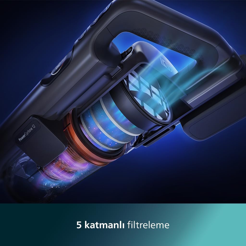 Philips 7000 Serisi Aqua 25.2 V Kablosuz Dik Süpürge, PowerCyclone 12, TriActive Akıllı Başlık, 80 dk'ya kadar Şarj, 3 Aşamalı Filtreleme, XC7053/01