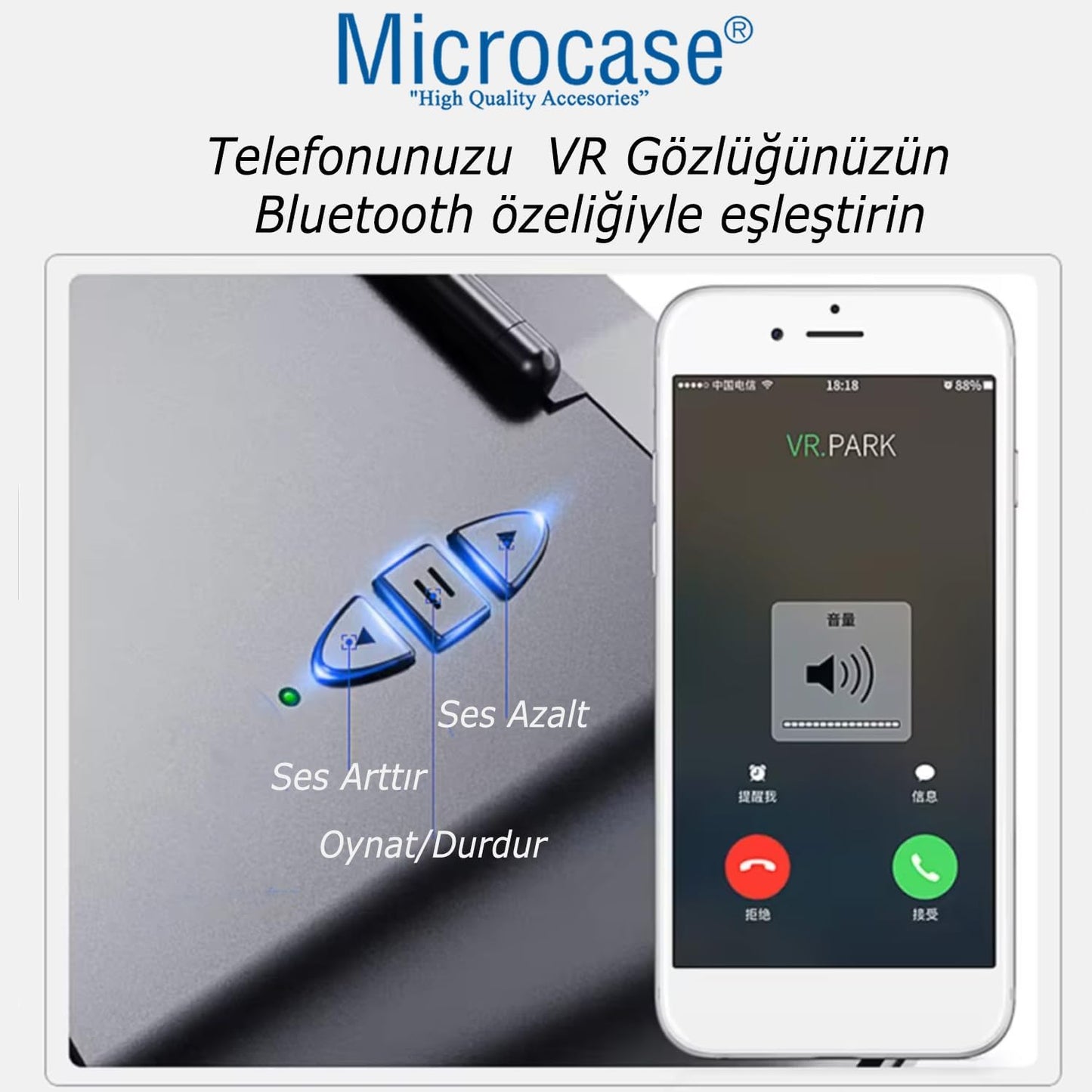 Microcase VRPARK J50 Bluetooth Kulaklıklı 3D Sanal Gerçeklik Gözlüğü+ VR Kablosuz Bluetooth Kumanda-AL4754