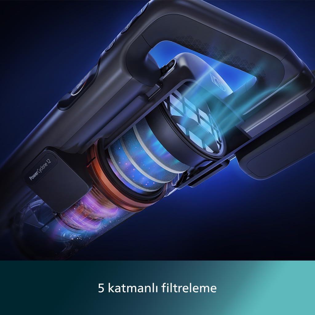 Philips 7000 Serisi Aqua 25.2 V Kablosuz Dik Süpürge, PowerCyclone 12, TriActive Akıllı Başlık, 80 dk'ya kadar Şarj, 3 Aşamalı Filtreleme, XC7053/01