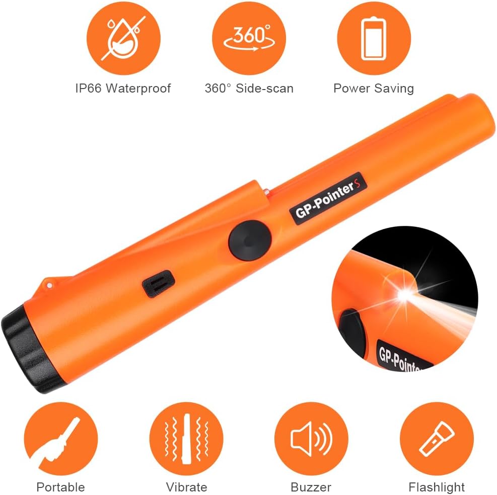 Flintronic Metal dedektörü, IP66 su geçirmez, taşınabilir 360° tarama dedektörü, LED ışıklı ve 9 V pil, entegre LED gösterge ve alarm ışığı, altın hazine avı için, yüksek hassasiyet