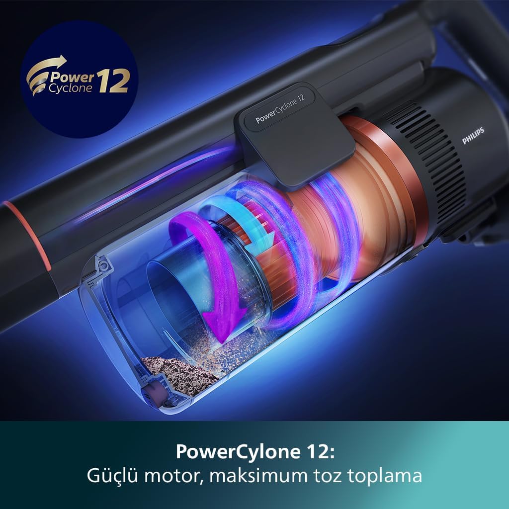 Philips 7000 Serisi Aqua 25.2 V Kablosuz Dik Süpürge, PowerCyclone 12, TriActive Akıllı Başlık, 80 dk'ya kadar Şarj, 3 Aşamalı Filtreleme, XC7053/01