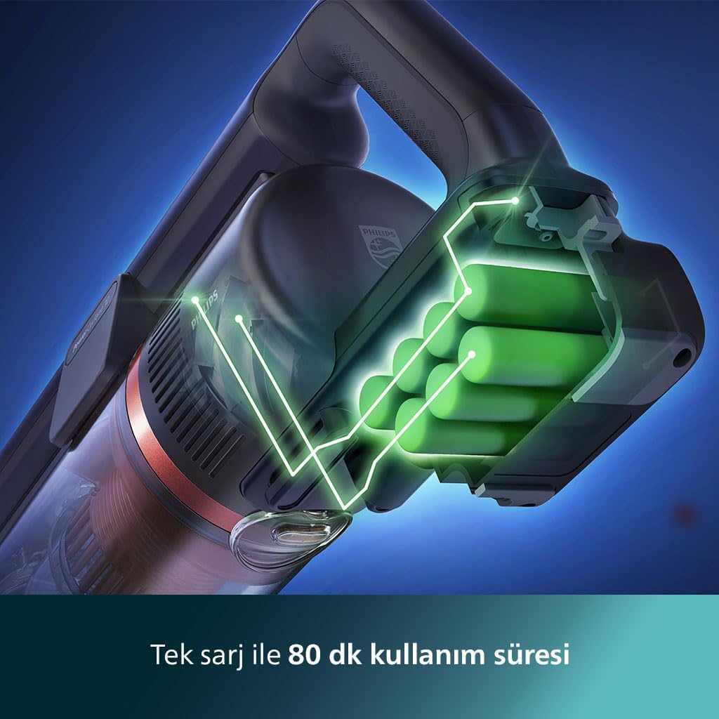 Philips 7000 Serisi Aqua 25.2 V Kablosuz Dik Süpürge, PowerCyclone 12, TriActive Akıllı Başlık, 80 dk'ya kadar Şarj, 3 Aşamalı Filtreleme, XC7053/01