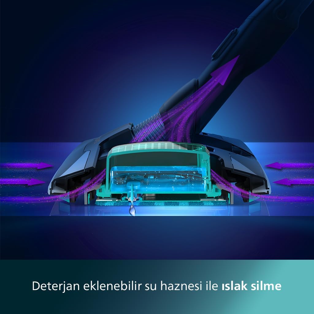 Philips 7000 Serisi Aqua 25.2 V Kablosuz Dik Süpürge, PowerCyclone 12, TriActive Akıllı Başlık, 80 dk'ya kadar Şarj, 3 Aşamalı Filtreleme, XC7053/01