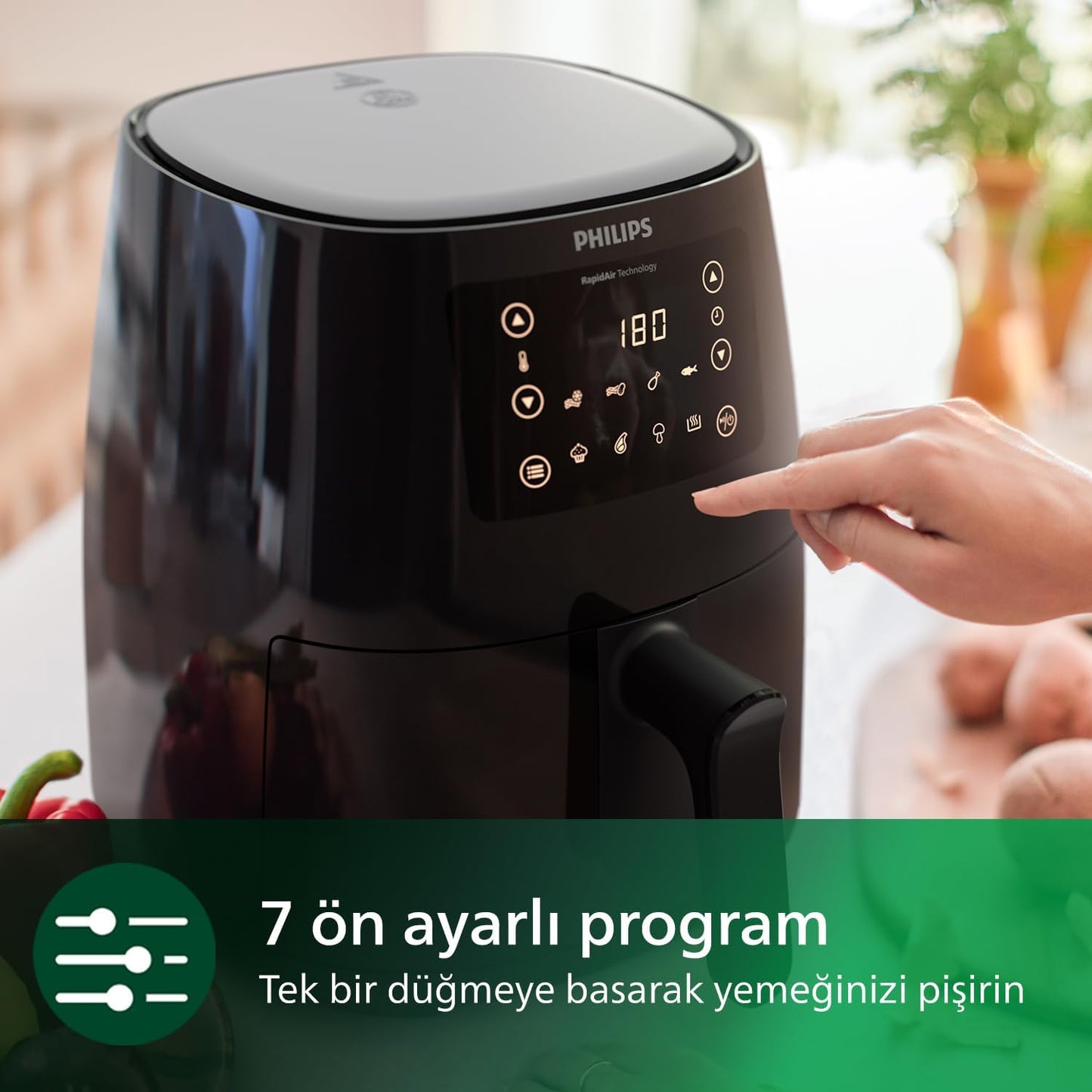 Philips 3000 Serisi Airfryer Large, Rapid Air Teknolojisi 4,1L, 7 Ayarlı Dokunmatik Ekran, Sıcak Tutma Özelliği, HomeID Uygulaması, Kullanımı ve Temizlemesi Kolay, HD9243/90