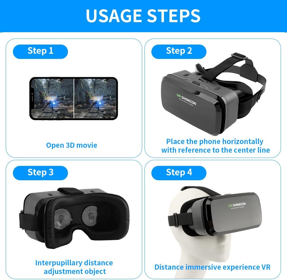 LVOERTUIG VR Headsets Virtual Reality Headsets for Phone Cell Phone 3D Glasses Helmets VR Goggles for TV Movies Video Games Support 4-6inches Mobile Screen,100° Large Viewing Angle(Black)