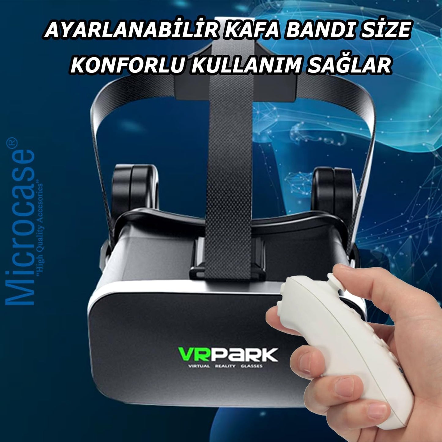 Microcase VRPARK J50 Bluetooth Kulaklıklı 3D Sanal Gerçeklik Gözlüğü+ VR Kablosuz Bluetooth Kumanda-AL4754