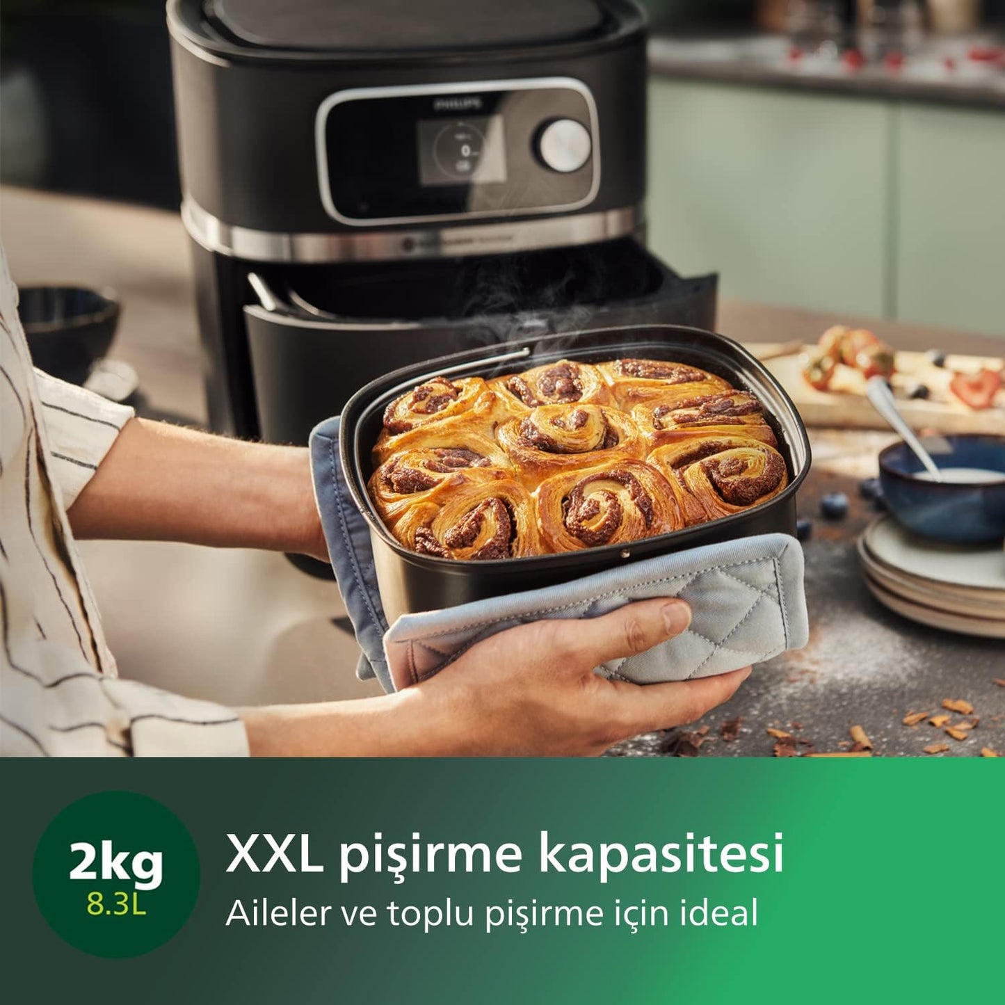 Philips 3000 Serisi Airfryer Large, Rapid Air Teknolojisi 4,1L, 7 Ayarlı Dokunmatik Ekran, Sıcak Tutma Özelliği, HomeID Uygulaması, Kullanımı ve Temizlemesi Kolay, HD9243/90