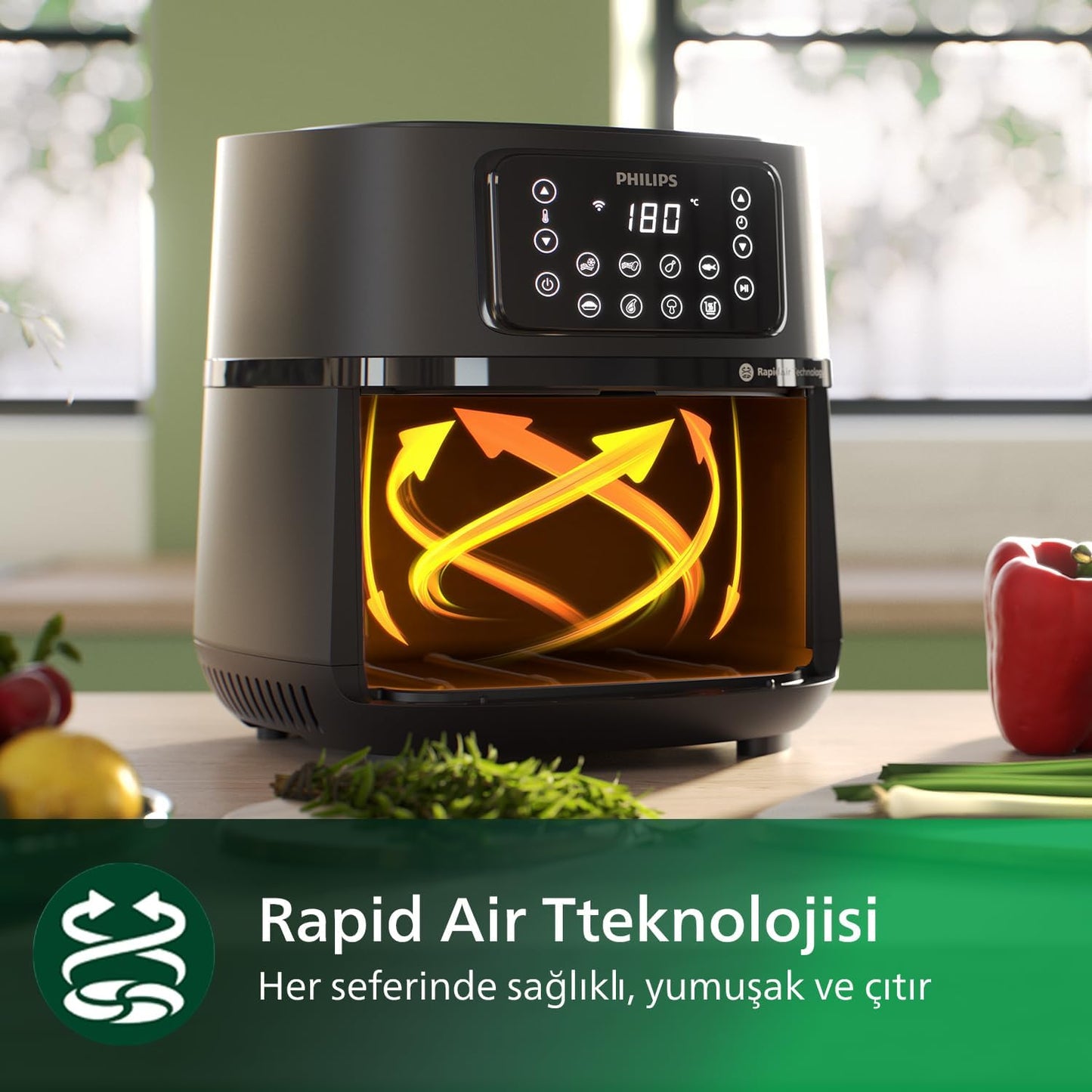 Philips 3000 Serisi Airfryer Large, Rapid Air Teknolojisi 4,1L, 7 Ayarlı Dokunmatik Ekran, Sıcak Tutma Özelliği, HomeID Uygulaması, Kullanımı ve Temizlemesi Kolay, HD9243/90