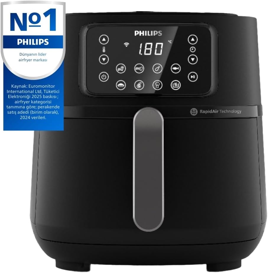 Philips 3000 Serisi Airfryer Large, Rapid Air Teknolojisi 4,1L, 7 Ayarlı Dokunmatik Ekran, Sıcak Tutma Özelliği, HomeID Uygulaması, Kullanımı ve Temizlemesi Kolay, HD9243/90
