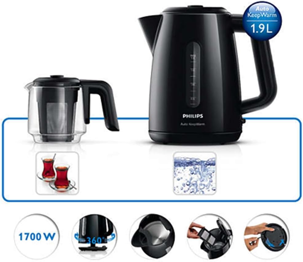 Philips Daily Collection Çay Makinesi, 1700W, 1,9L Su Isıtıcısı, Otomatik Sıcak Tutma, Cam Demlik, HD7301/00