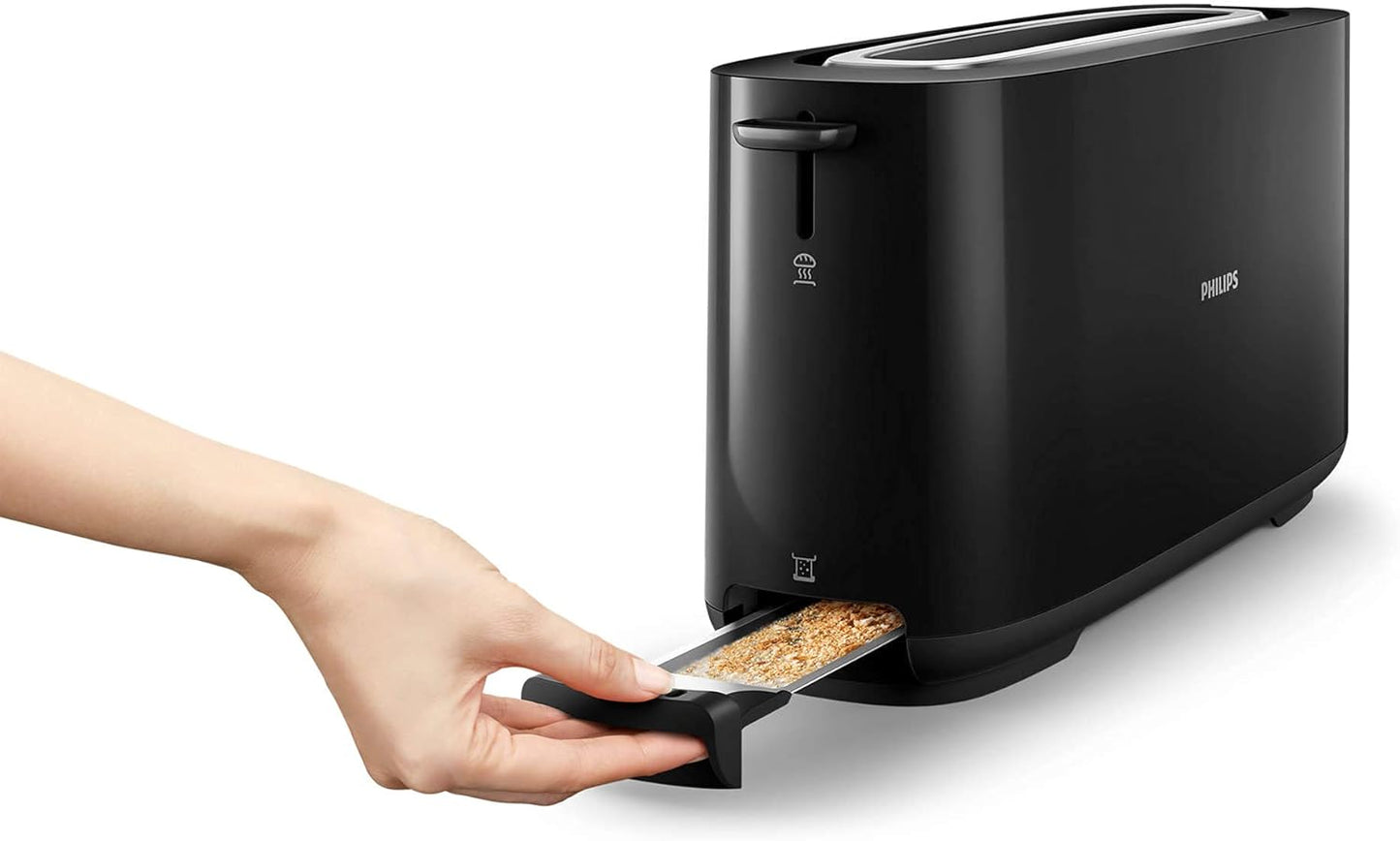 Philips Daily Collection Uzun Yuvalı Ekmek Kızartma Makinesi, Buz Çözme Modu, 8 Kızartma Ayarı, Uzun Yuvalı, Siyah, HD2590/90