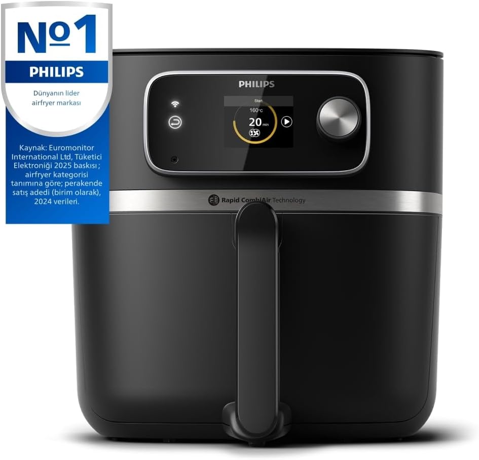 Philips 3000 Serisi Airfryer Large, Rapid Air Teknolojisi 4,1L, 7 Ayarlı Dokunmatik Ekran, Sıcak Tutma Özelliği, HomeID Uygulaması, Kullanımı ve Temizlemesi Kolay, HD9243/90