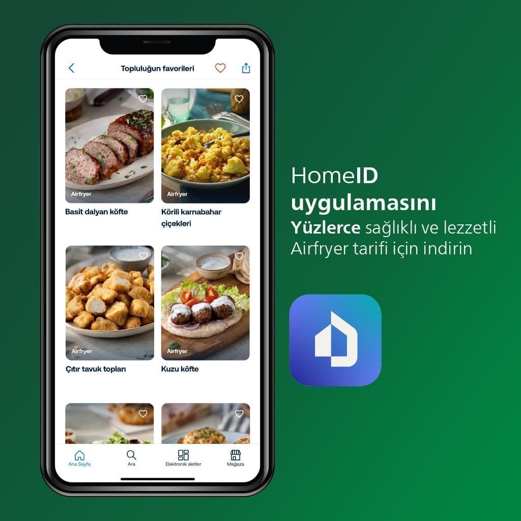 Philips 3000 Serisi Airfryer Large, Rapid Air Teknolojisi 4,1L, 7 Ayarlı Dokunmatik Ekran, Sıcak Tutma Özelliği, HomeID Uygulaması, Kullanımı ve Temizlemesi Kolay, HD9243/90