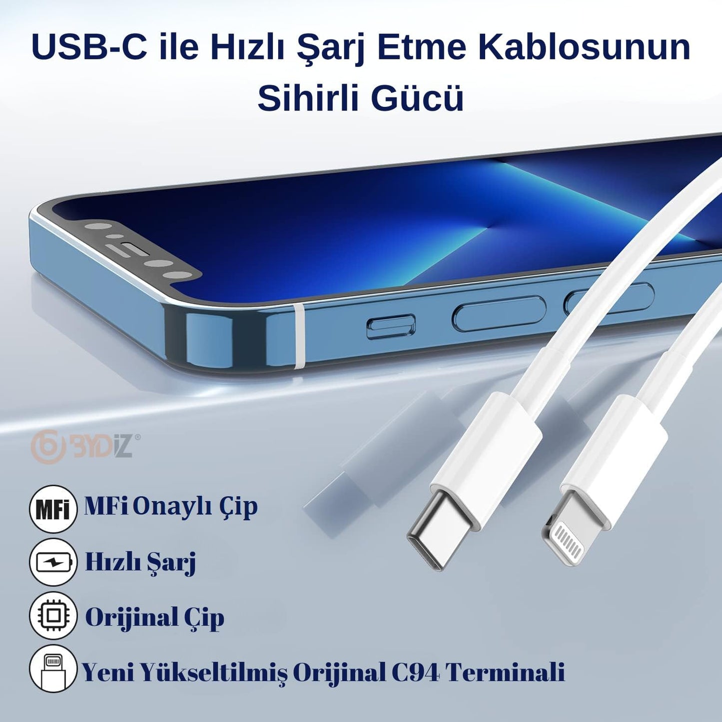 iPhone USB C To Lightning Hızlı şarj Aleti Kablosu 【 MFi Onaylı Çip 】 iPhone Hızlı Şarj Kablosu 14/13/12/12 Pro Max/11/Xs Max/XR/X,AirPods Pro
