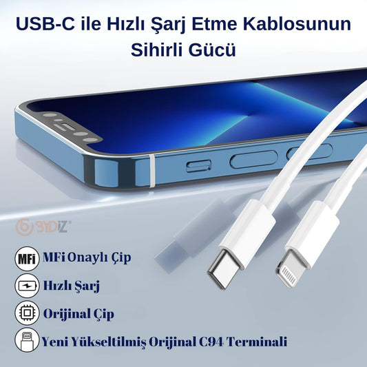 iPhone USB C To Lightning Hızlı şarj Aleti Kablosu 【 MFi Onaylı Çip 】 iPhone Hızlı Şarj Kablosu 14/13/12/12 Pro Max/11/Xs Max/XR/X,AirPods Pro