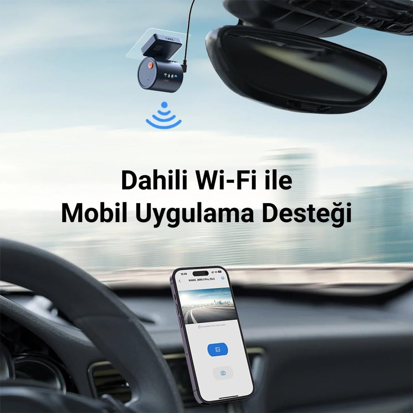 Kawa Mini 3 Pro 2K 1296P WDR Wi-Fi G-Sensörlü Gece Görüşlü Araç Kamerası Şeffaf LED Bildirim Ekranı