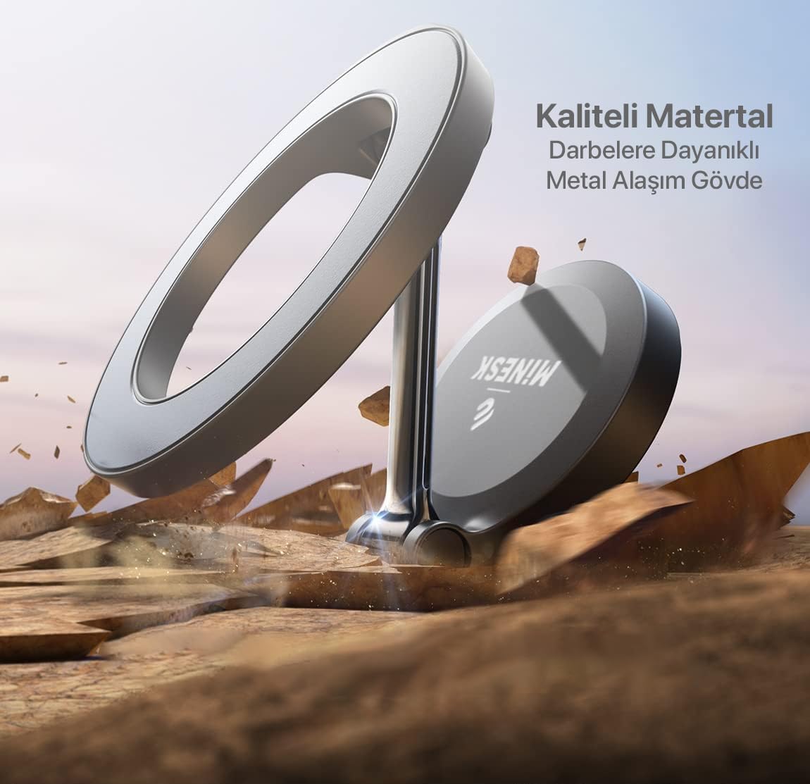 Minesk Magsafe ile Uyumlu Ultra Güçlü Mıknatıslı ve 360 Dönebilen yüksekliği ve Ekran Açısı Ayarlanabilen Vakum Sistemli Akıllı Telefon Tutucu (Vakumlu Manyetik)