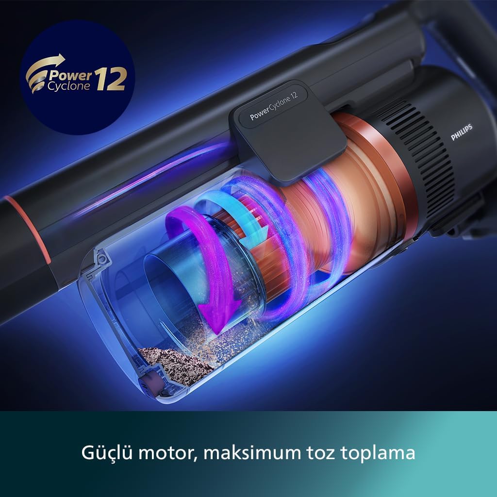 Philips 7000 Serisi Aqua 25.2 V Kablosuz Dik Süpürge, PowerCyclone 12, TriActive Akıllı Başlık, 80 dk'ya kadar Şarj, 3 Aşamalı Filtreleme, XC7053/01