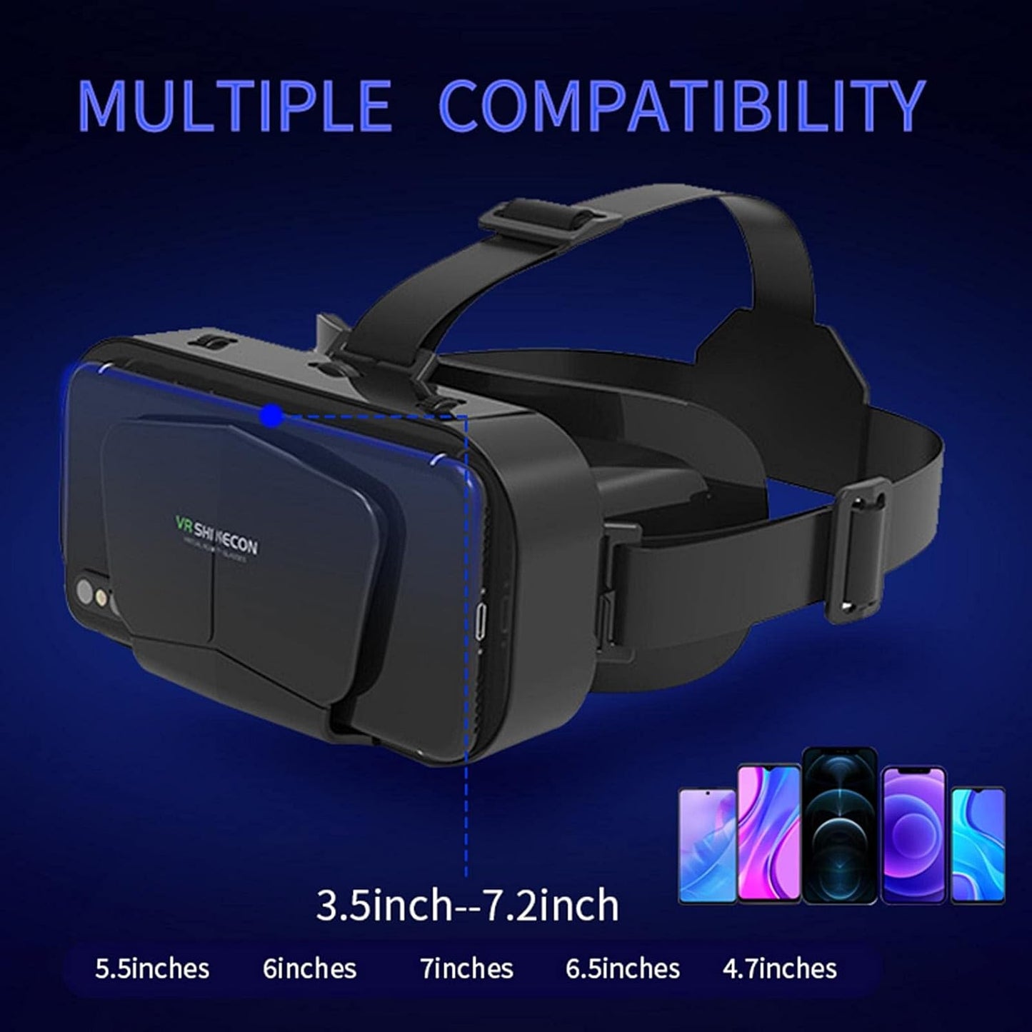 Edinber Başa monte edilmiş 3D sanal gerçeklik gözlüğü, Android, Windows ve iOS akıllı telefonlar ile uyumlu, 3,5 - 7,25 inç, siyah