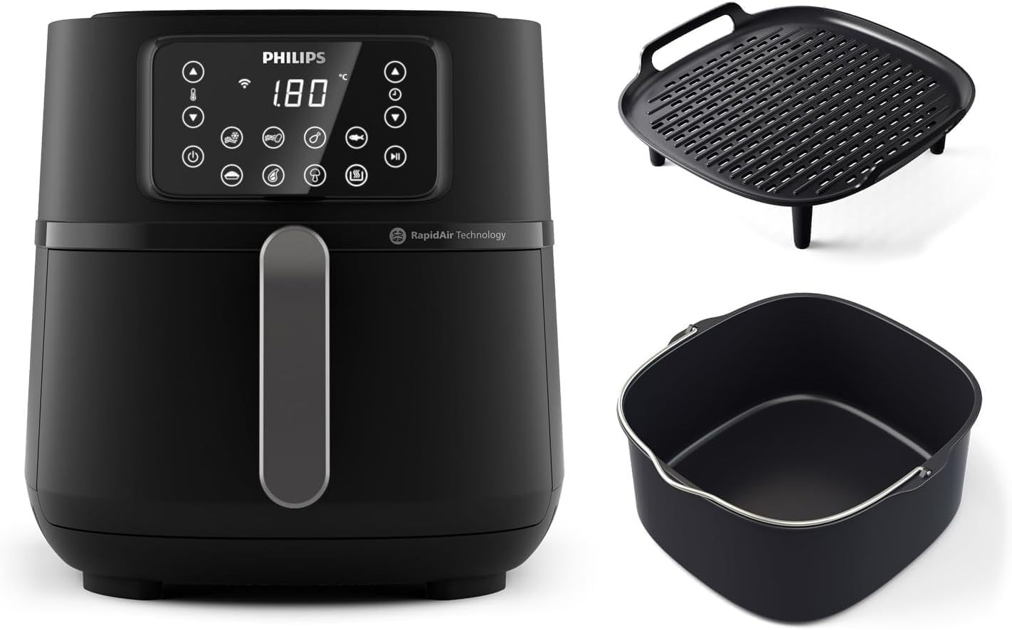 Philips 3000 Serisi Airfryer Large, Rapid Air Teknolojisi 4,1L, 7 Ayarlı Dokunmatik Ekran, Sıcak Tutma Özelliği, HomeID Uygulaması, Kullanımı ve Temizlemesi Kolay, HD9243/90