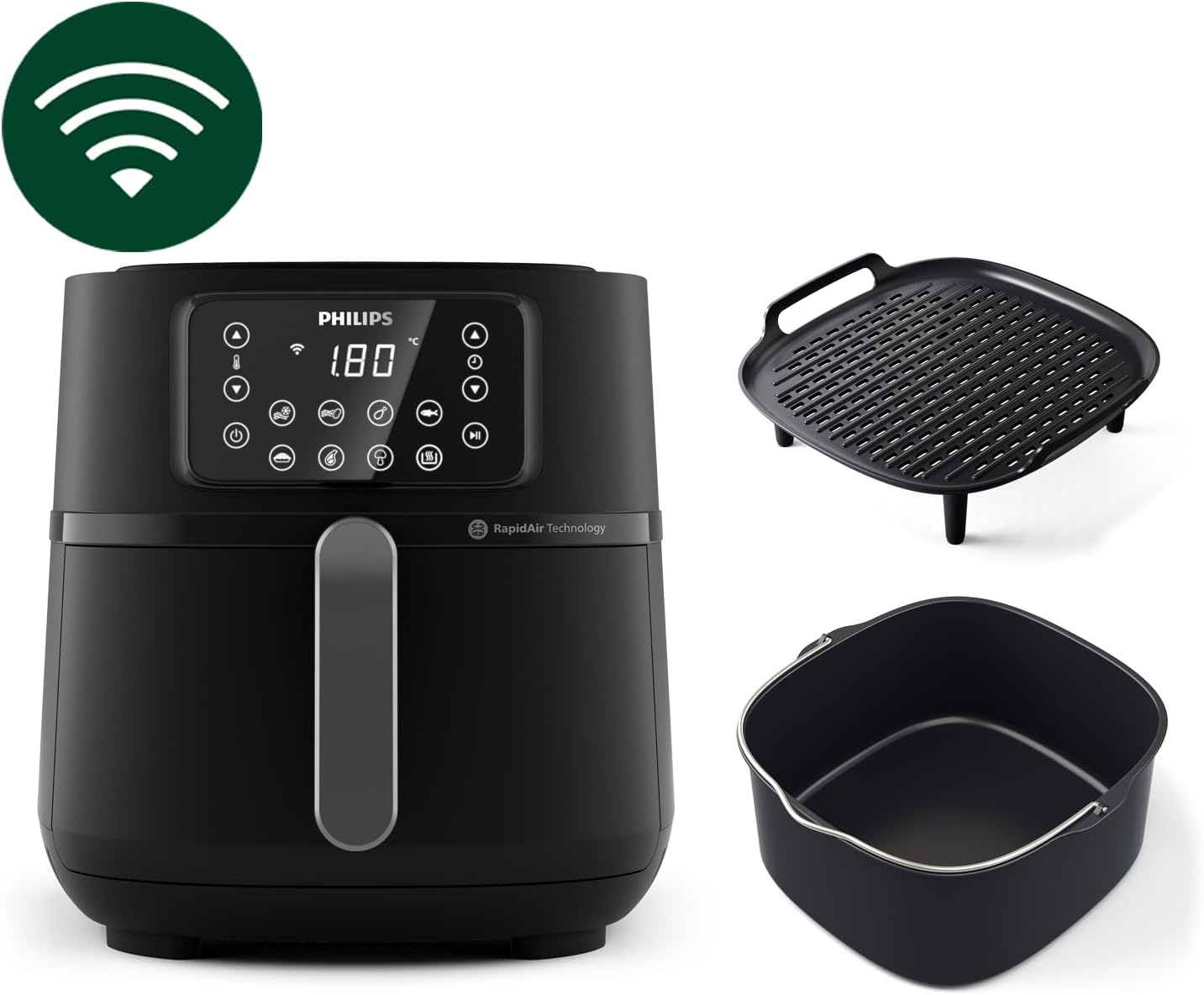 Philips 3000 Serisi Airfryer Large, Rapid Air Teknolojisi 4,1L, 7 Ayarlı Dokunmatik Ekran, Sıcak Tutma Özelliği, HomeID Uygulaması, Kullanımı ve Temizlemesi Kolay, HD9243/90