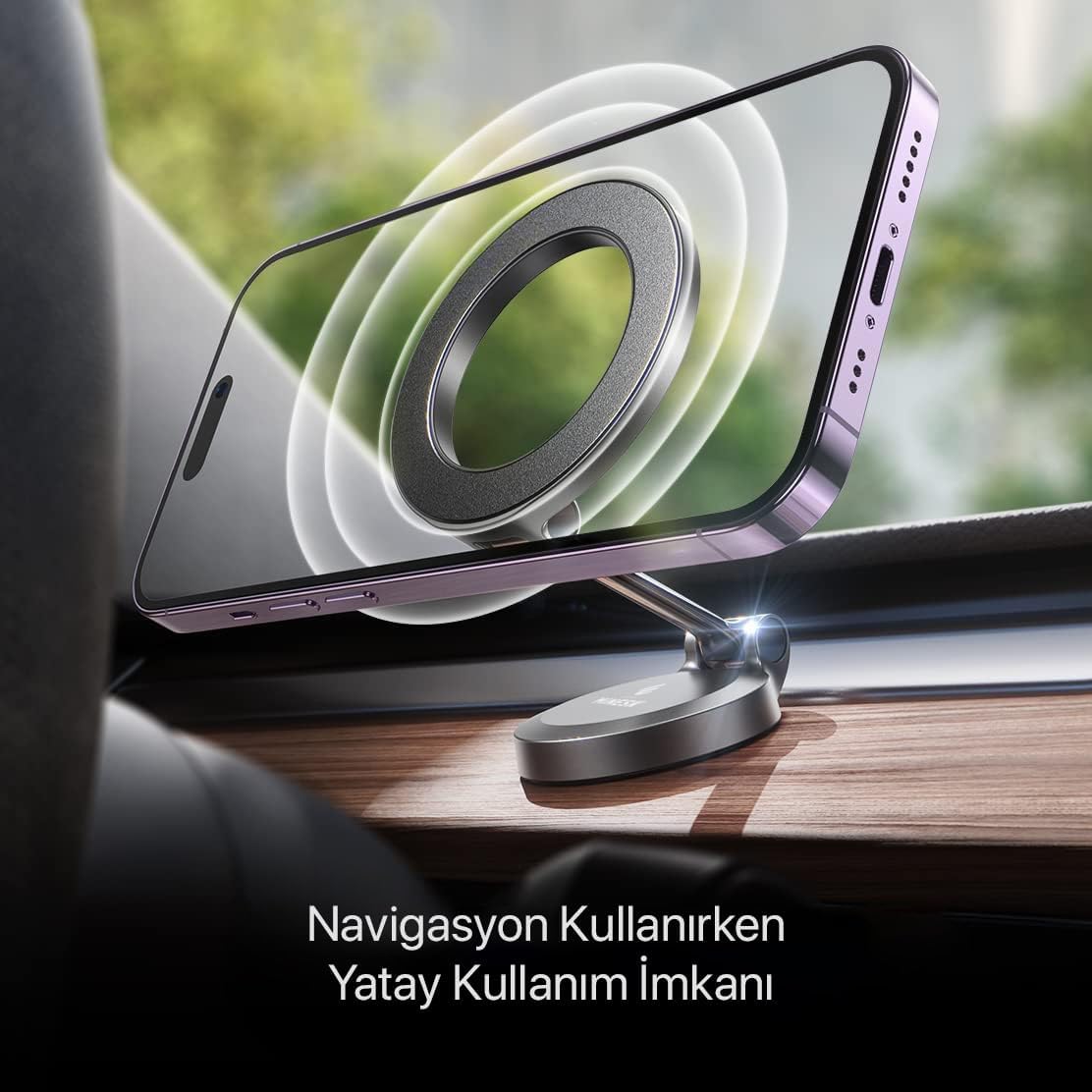 Minesk Magsafe ile Uyumlu Ultra Güçlü Mıknatıslı ve 360 Dönebilen yüksekliği ve Ekran Açısı Ayarlanabilen Vakum Sistemli Akıllı Telefon Tutucu (Vakumlu Manyetik)