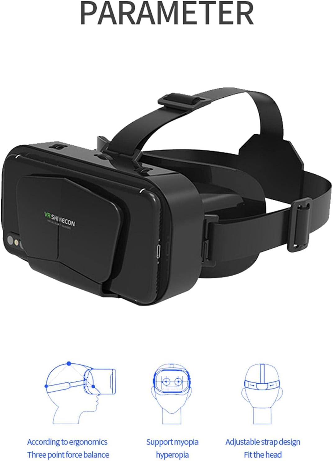 Edinber Başa monte edilmiş 3D sanal gerçeklik gözlüğü, Android, Windows ve iOS akıllı telefonlar ile uyumlu, 3,5 - 7,25 inç, siyah