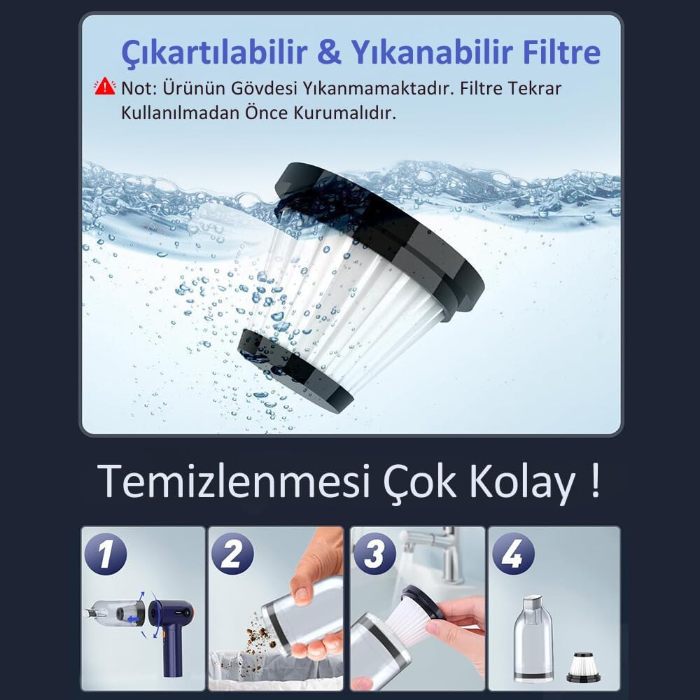 Neo 3 Kademeli Süper Şarjlı Araç Süpürgesi Ev-Ofis-Araba Kullanımı Çok Fonksiyonlu Emiş Gücü 15000PA - Üfleme Özellikli 1 Adet Filtre Hediye