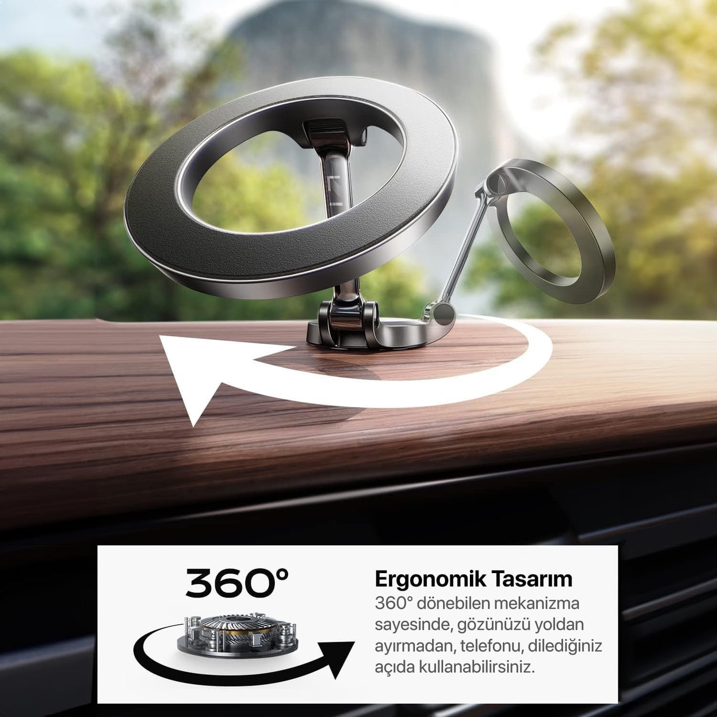 Minesk Magsafe ile Uyumlu Ultra Güçlü Mıknatıslı ve 360 Dönebilen yüksekliği ve Ekran Açısı Ayarlanabilen Vakum Sistemli Akıllı Telefon Tutucu (Vakumlu Manyetik)