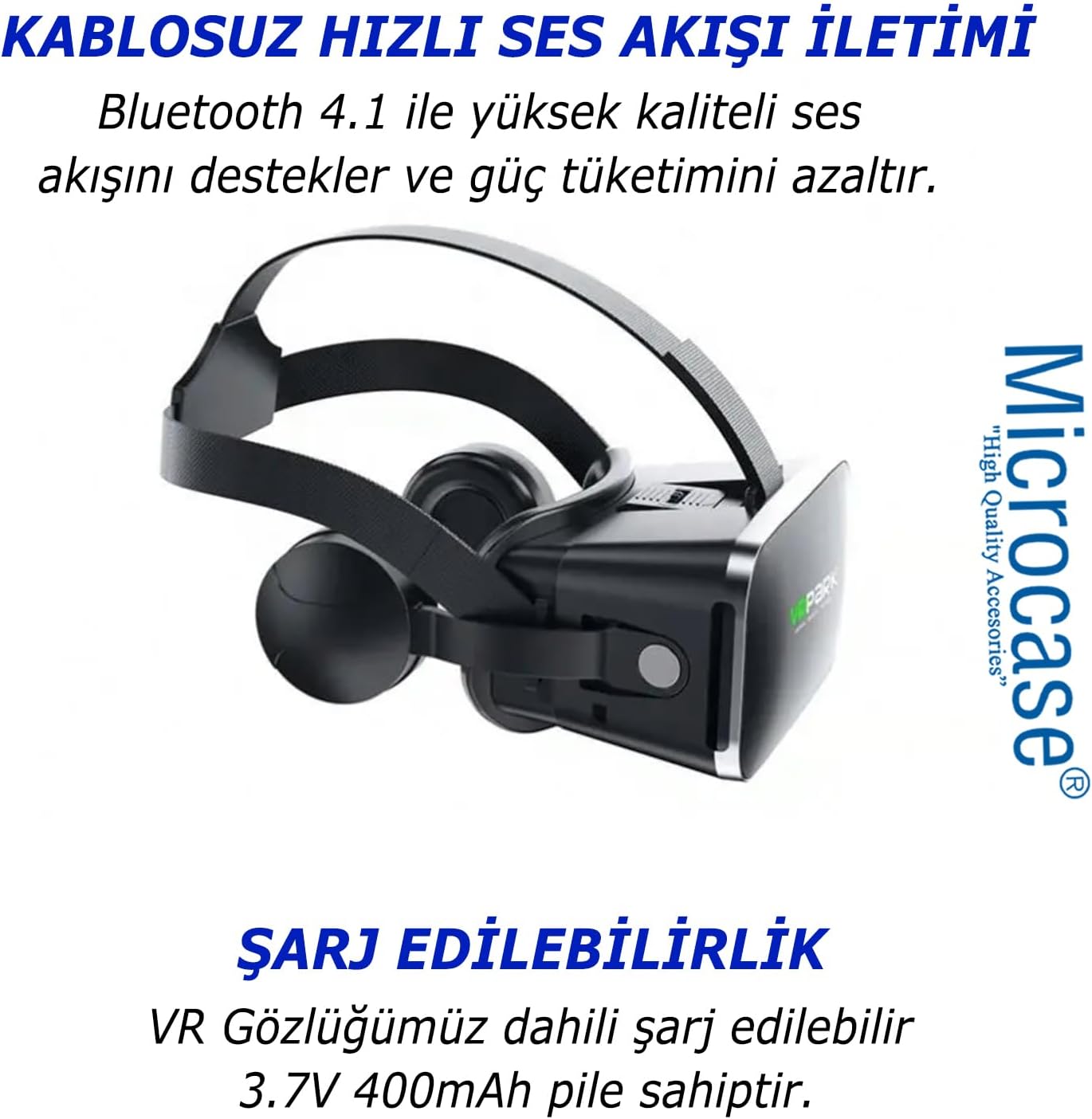 Microcase VRPARK J50 Bluetooth Kulaklıklı 3D Sanal Gerçeklik Gözlüğü+ VR Kablosuz Bluetooth Kumanda-AL4754