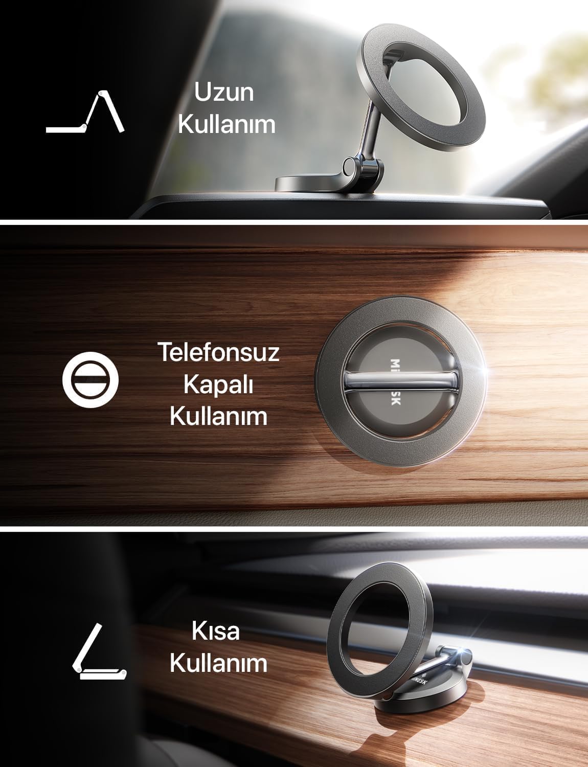 Minesk Magsafe ile Uyumlu Ultra Güçlü Mıknatıslı ve 360 Dönebilen yüksekliği ve Ekran Açısı Ayarlanabilen Vakum Sistemli Akıllı Telefon Tutucu (Vakumlu Manyetik)
