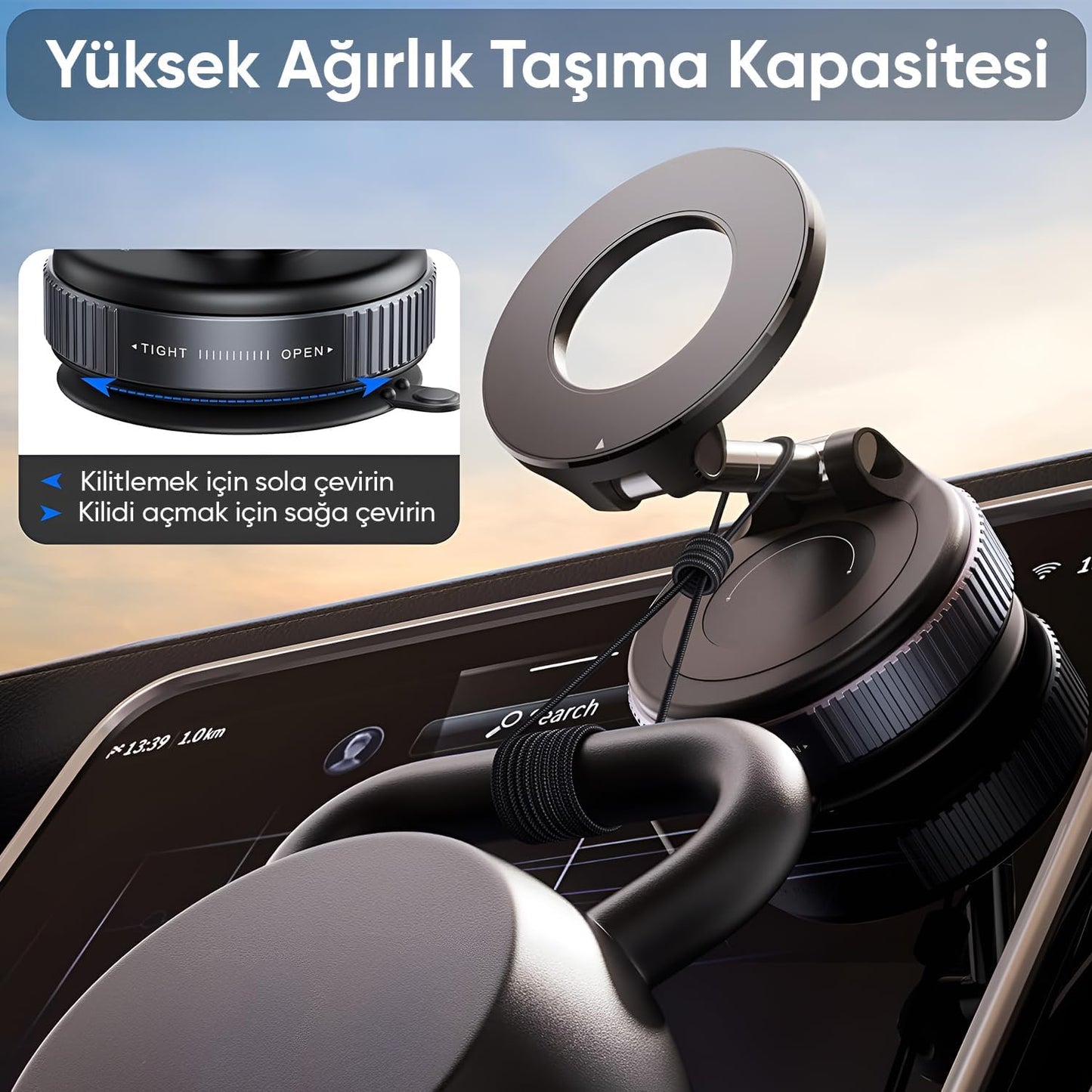 Minesk Magsafe ile Uyumlu Ultra Güçlü Mıknatıslı ve 360 Dönebilen yüksekliği ve Ekran Açısı Ayarlanabilen Vakum Sistemli Akıllı Telefon Tutucu (Vakumlu Manyetik)