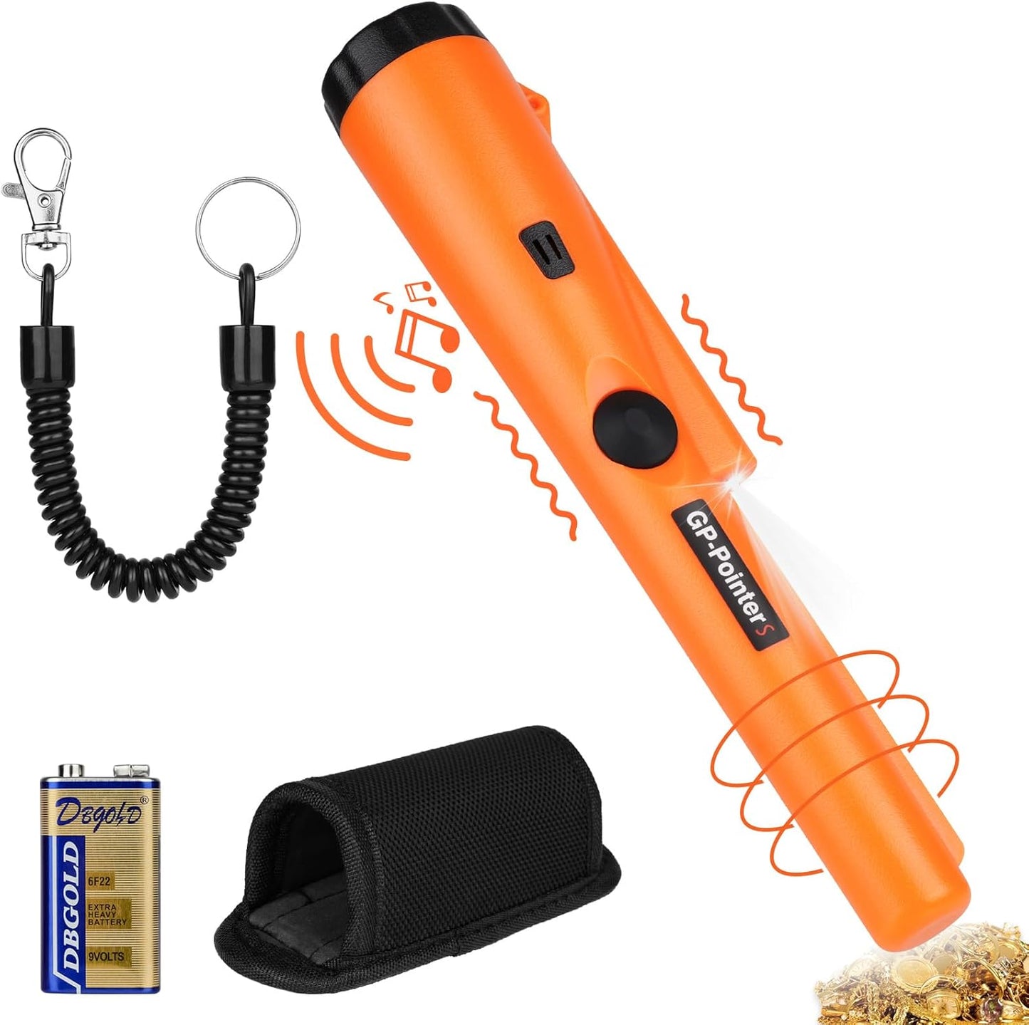 Flintronic Metal dedektörü, IP66 su geçirmez, taşınabilir 360° tarama dedektörü, LED ışıklı ve 9 V pil, entegre LED gösterge ve alarm ışığı, altın hazine avı için, yüksek hassasiyet