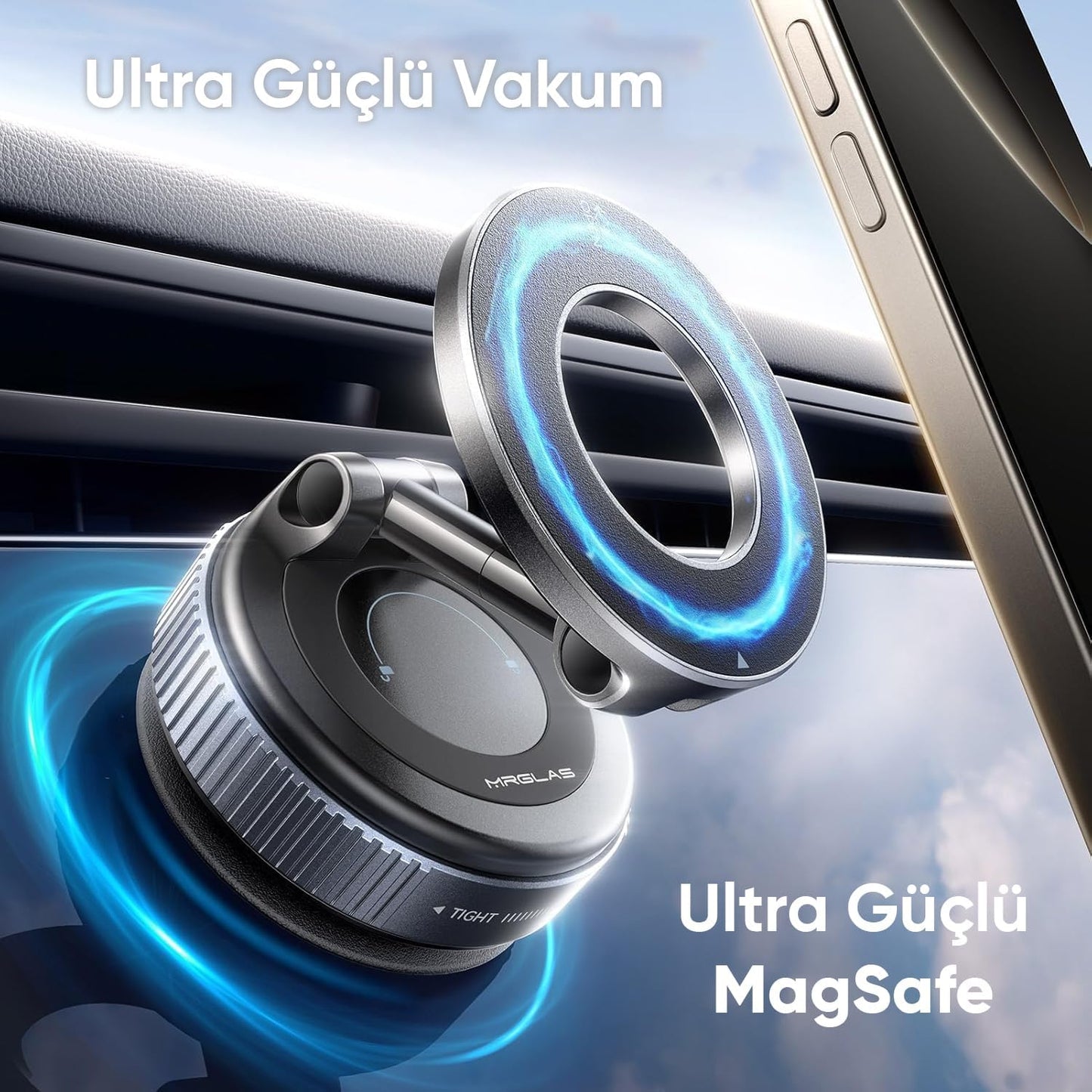 Minesk Magsafe ile Uyumlu Ultra Güçlü Mıknatıslı ve 360 Dönebilen yüksekliği ve Ekran Açısı Ayarlanabilen Vakum Sistemli Akıllı Telefon Tutucu (Vakumlu Manyetik)