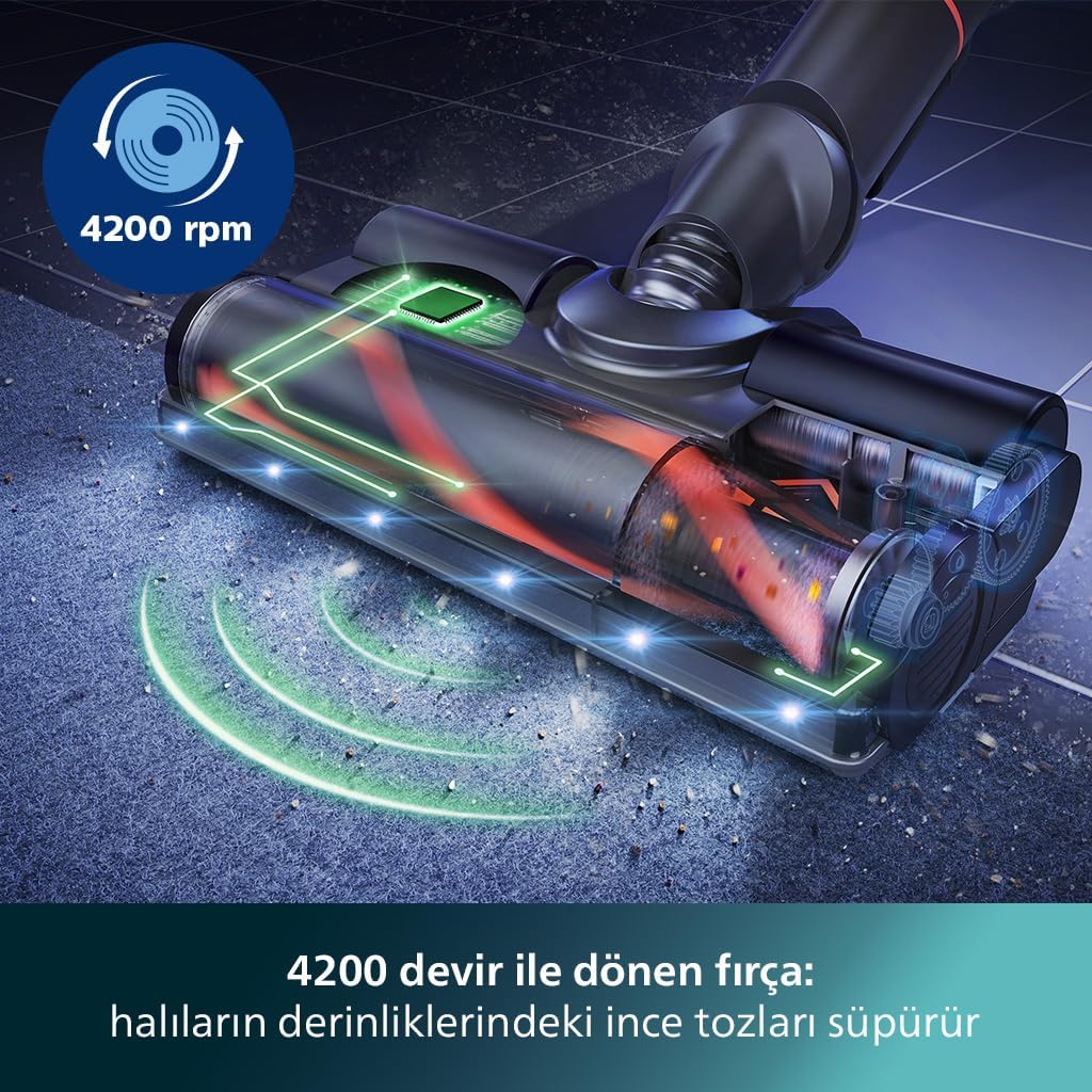 Philips 7000 Serisi Aqua 25.2 V Kablosuz Dik Süpürge, PowerCyclone 12, TriActive Akıllı Başlık, 80 dk'ya kadar Şarj, 3 Aşamalı Filtreleme, XC7053/01