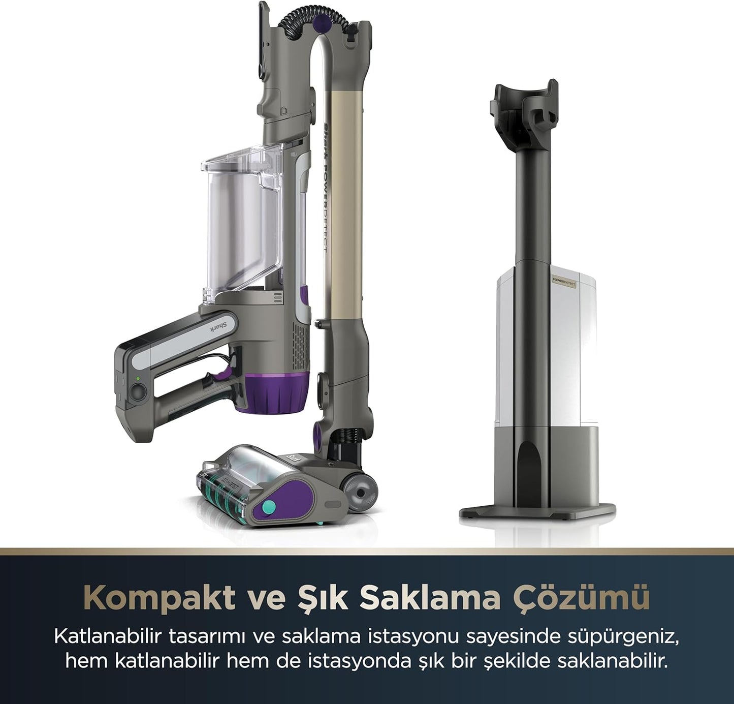 Shark Powerdetect, Otomatik Boşlatma Sistemli, Kir-Zemin-Işık-Köşe-Yön Algılama, 70 Dakikaya Kadar Çalışma Süresi, Led Ekran, Anti Hair-Wrap Başlık, Pet-Turbo-Aralık Başlıklı Şarjlı Dikey Süpürge