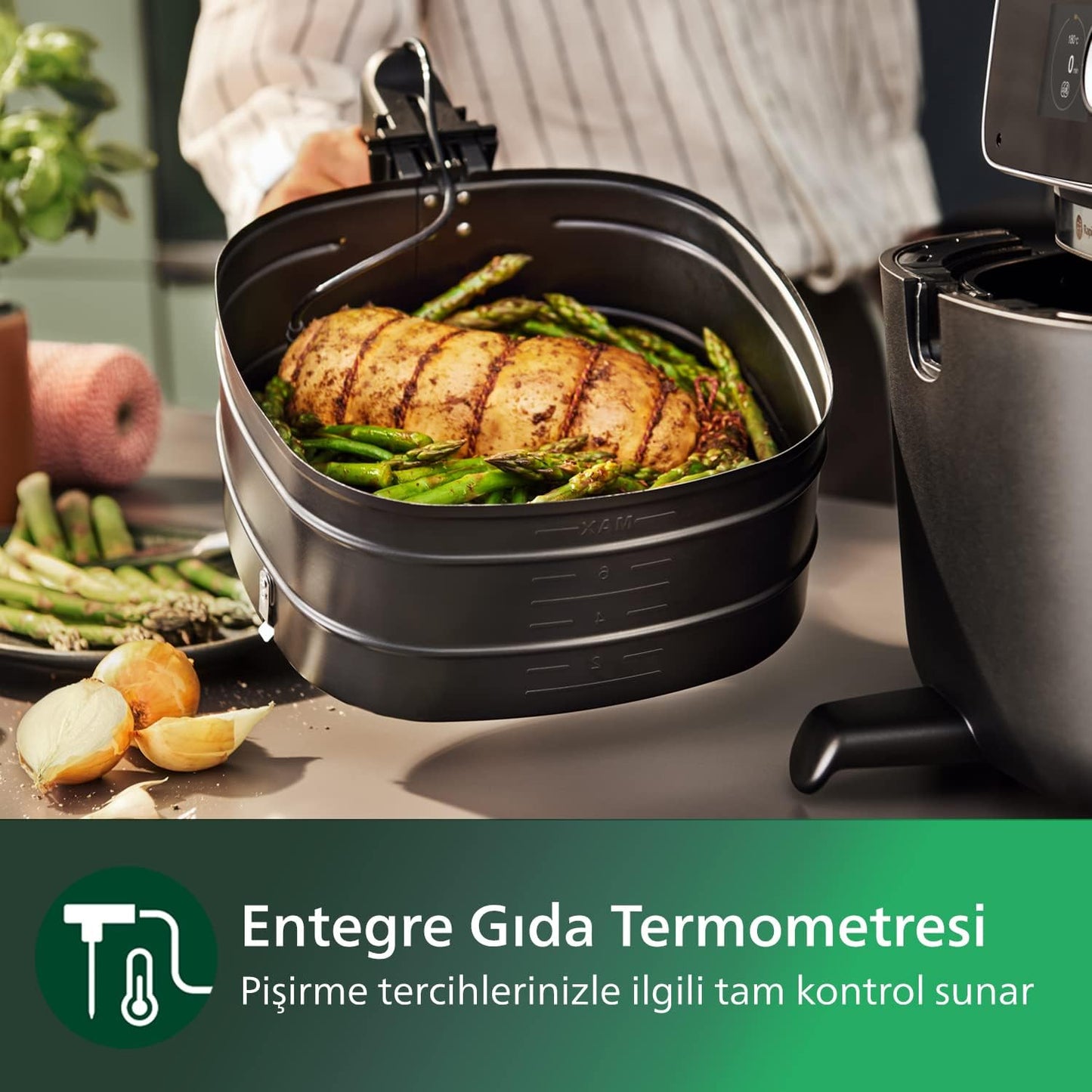 Philips 3000 Serisi Airfryer Large, Rapid Air Teknolojisi 4,1L, 7 Ayarlı Dokunmatik Ekran, Sıcak Tutma Özelliği, HomeID Uygulaması, Kullanımı ve Temizlemesi Kolay, HD9243/90