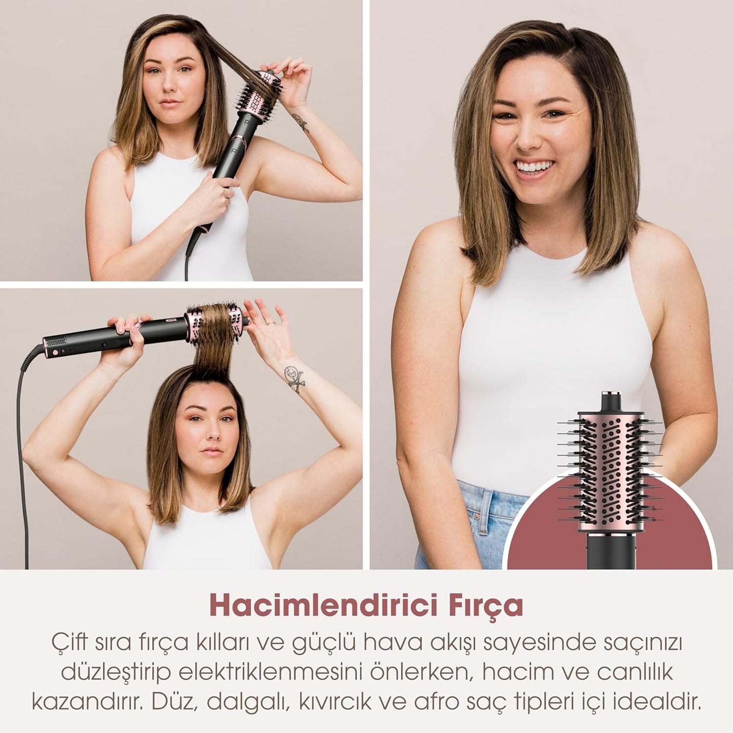 Shark Flexstyle Saç Şekillendirme Sistemi, 5i1 Arada, Saça Zarar Vermez, Isı Kontrollü, 5 Başlıklı, 3 Isı Ve 3 Hava Akışı Ayarı, Ultra Hafif, Taşıma Çantası Hediyeli, Stone Rengi