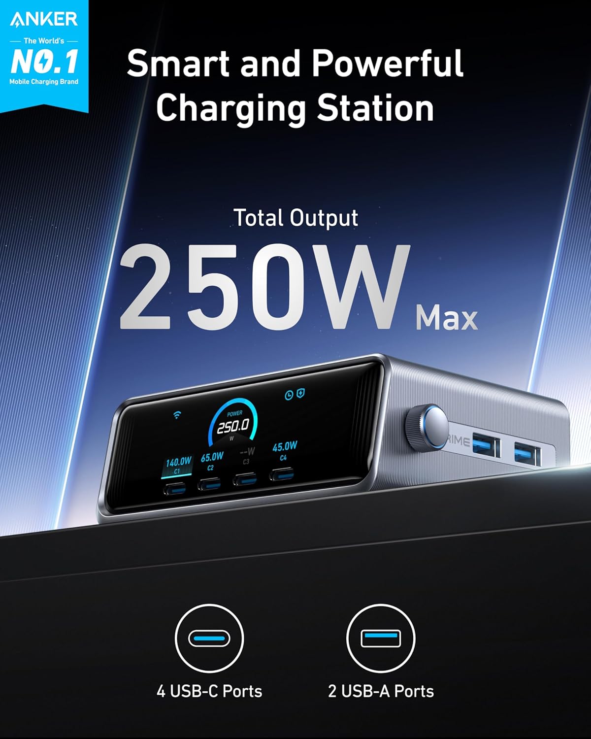 Anker Prime 250 W GaN Desktop Şarj A2345, Silver