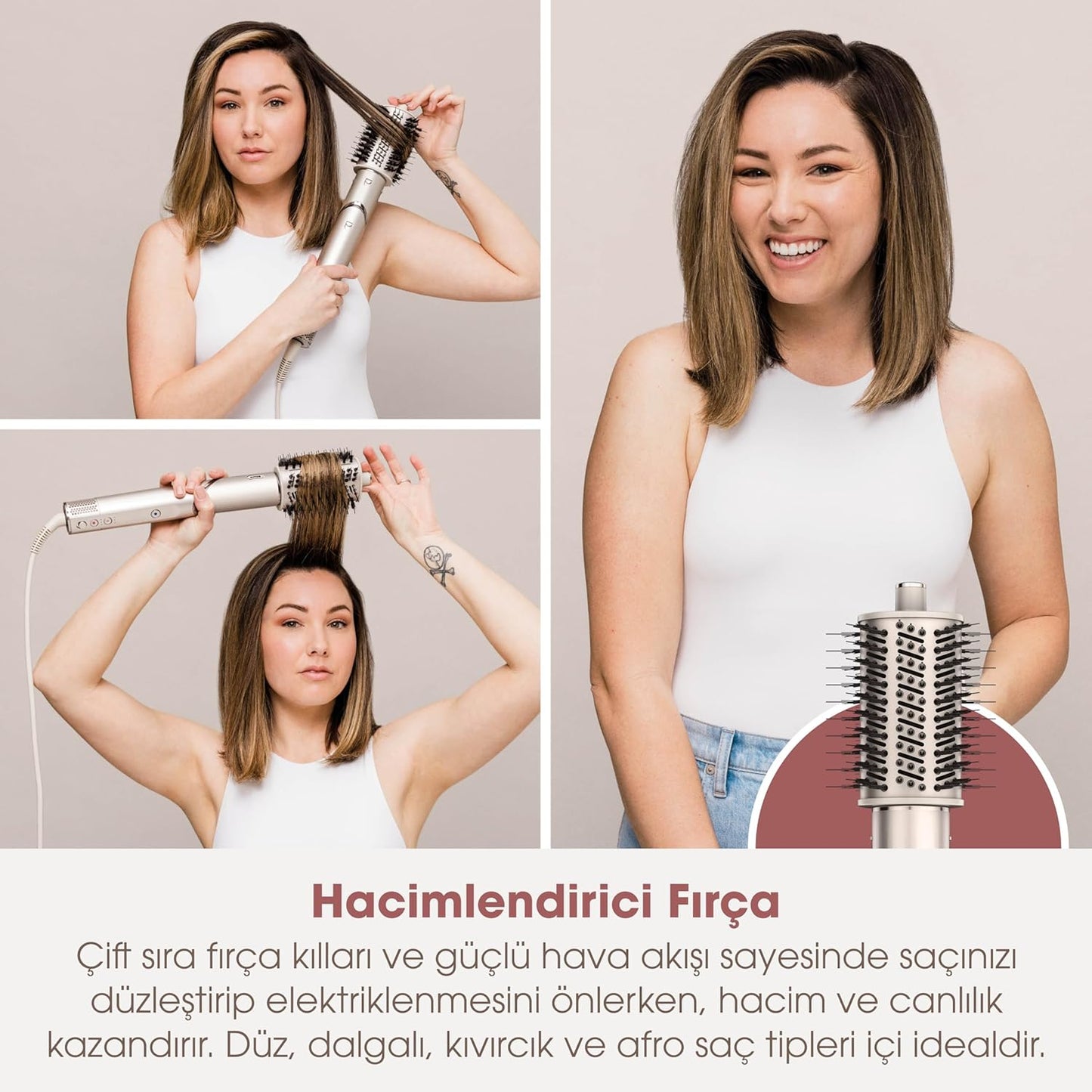 Shark Flexstyle Saç Şekillendirme Sistemi, 5i1 Arada, Saça Zarar Vermez, Isı Kontrollü, 5 Başlıklı, 3 Isı Ve 3 Hava Akışı Ayarı, Ultra Hafif, Taşıma Çantası Hediyeli, Stone Rengi