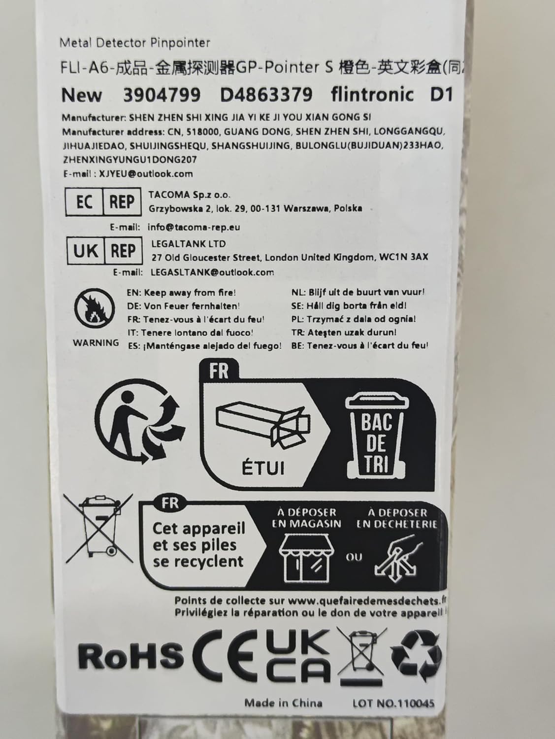 Flintronic Metal dedektörü, IP66 su geçirmez, taşınabilir 360° tarama dedektörü, LED ışıklı ve 9 V pil, entegre LED gösterge ve alarm ışığı, altın hazine avı için, yüksek hassasiyet