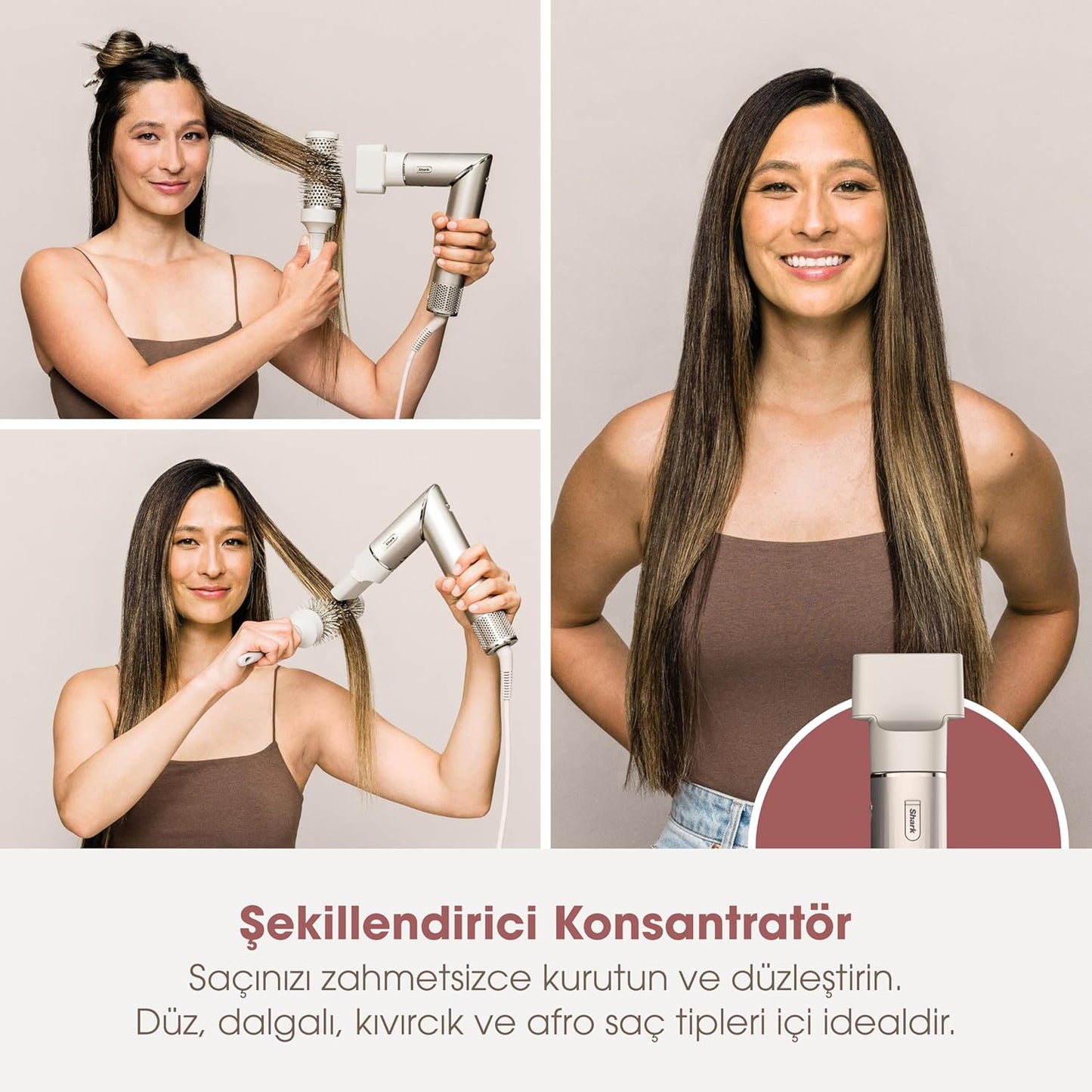 Shark Flexstyle Saç Şekillendirme Sistemi, 5i1 Arada, Saça Zarar Vermez, Isı Kontrollü, 5 Başlıklı, 3 Isı Ve 3 Hava Akışı Ayarı, Ultra Hafif, Taşıma Çantası Hediyeli, Stone Rengi