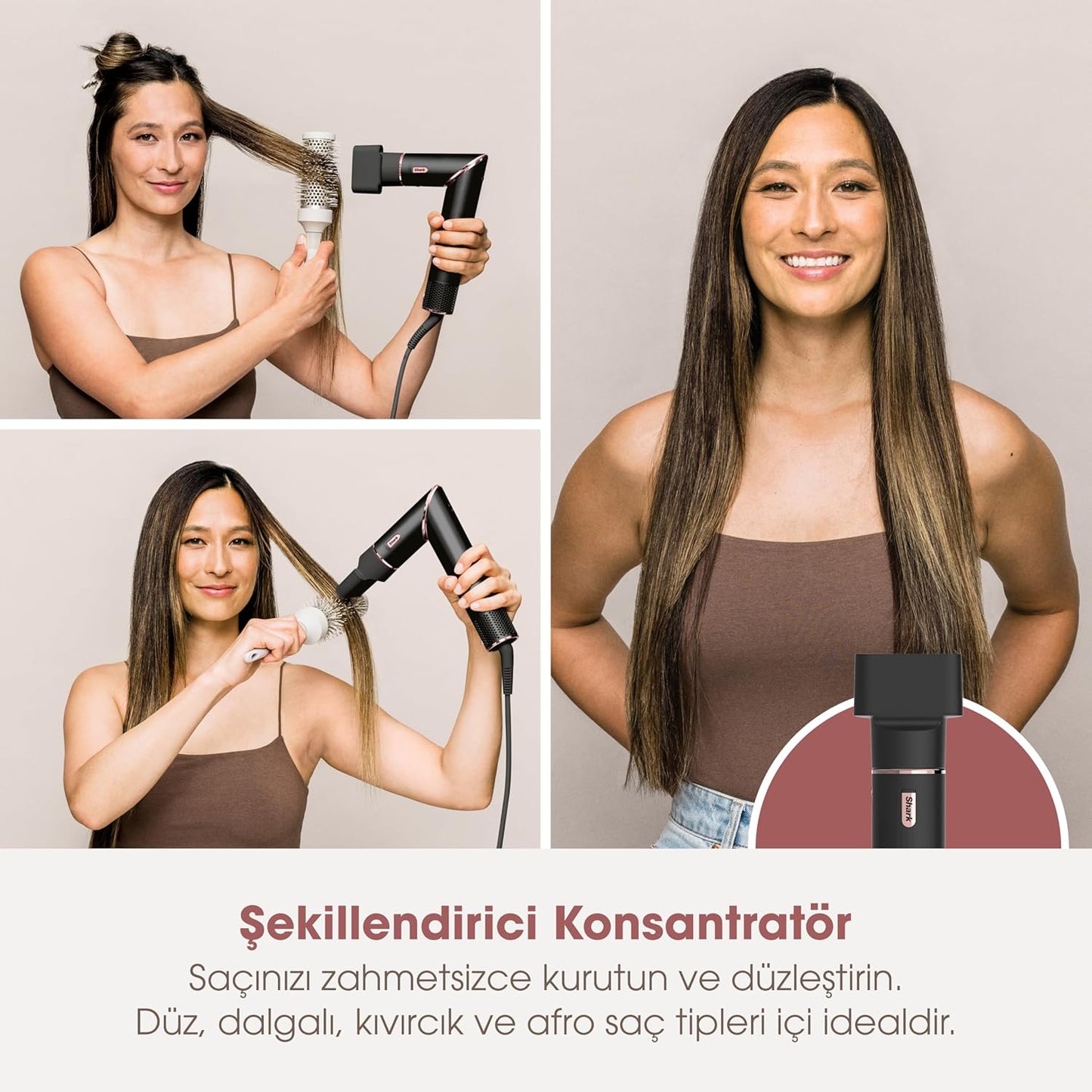 Shark Flexstyle Saç Şekillendirme Sistemi, 5i1 Arada, Saça Zarar Vermez, Isı Kontrollü, 5 Başlıklı, 3 Isı Ve 3 Hava Akışı Ayarı, Ultra Hafif, Taşıma Çantası Hediyeli, Stone Rengi