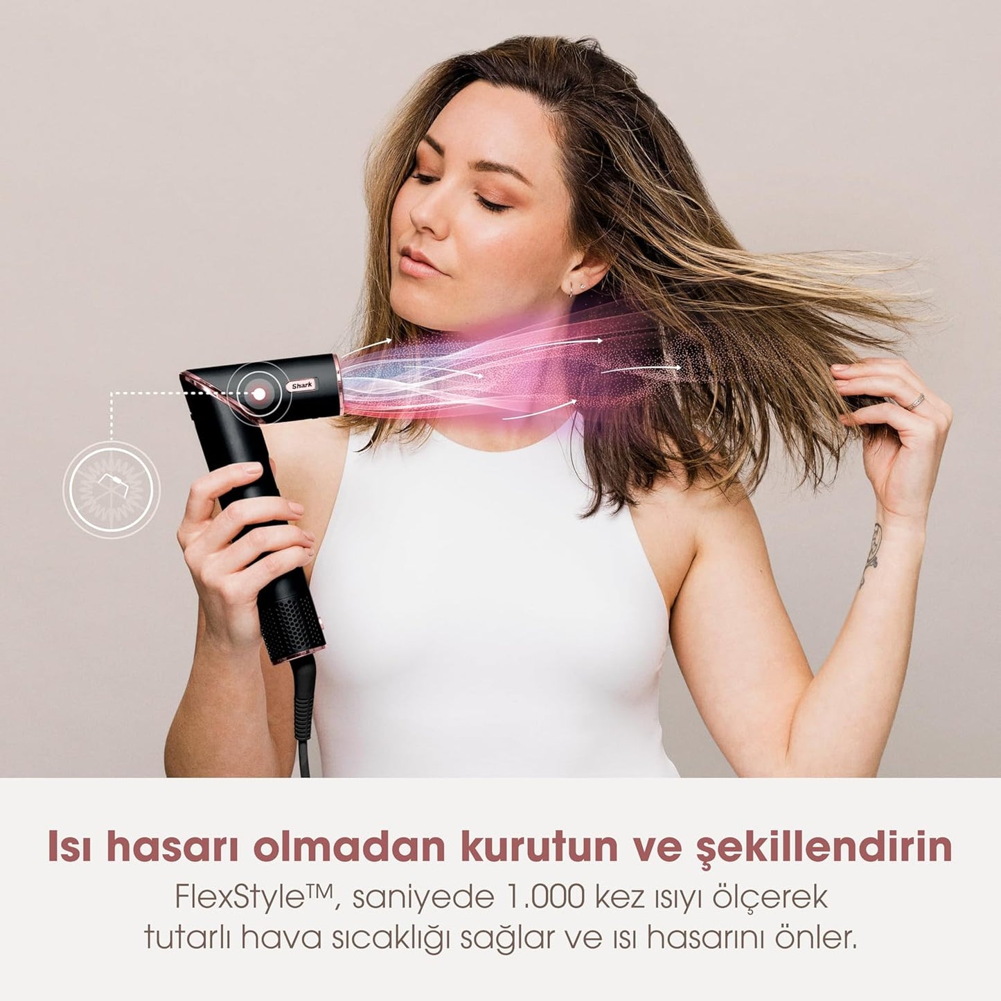 Shark Flexstyle Saç Şekillendirme Sistemi, 5i1 Arada, Saça Zarar Vermez, Isı Kontrollü, 5 Başlıklı, 3 Isı Ve 3 Hava Akışı Ayarı, Ultra Hafif, Taşıma Çantası Hediyeli, Stone Rengi