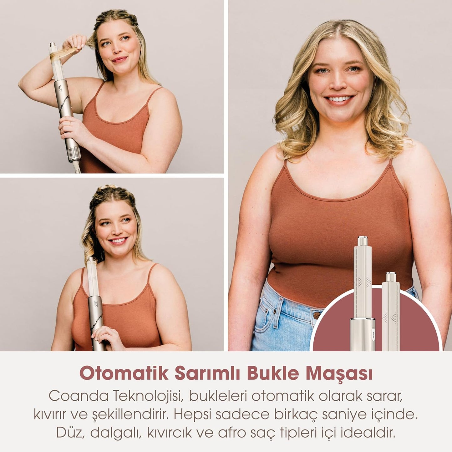 Shark Flexstyle Saç Şekillendirme Sistemi, 5i1 Arada, Saça Zarar Vermez, Isı Kontrollü, 5 Başlıklı, 3 Isı Ve 3 Hava Akışı Ayarı, Ultra Hafif, Taşıma Çantası Hediyeli, Stone Rengi