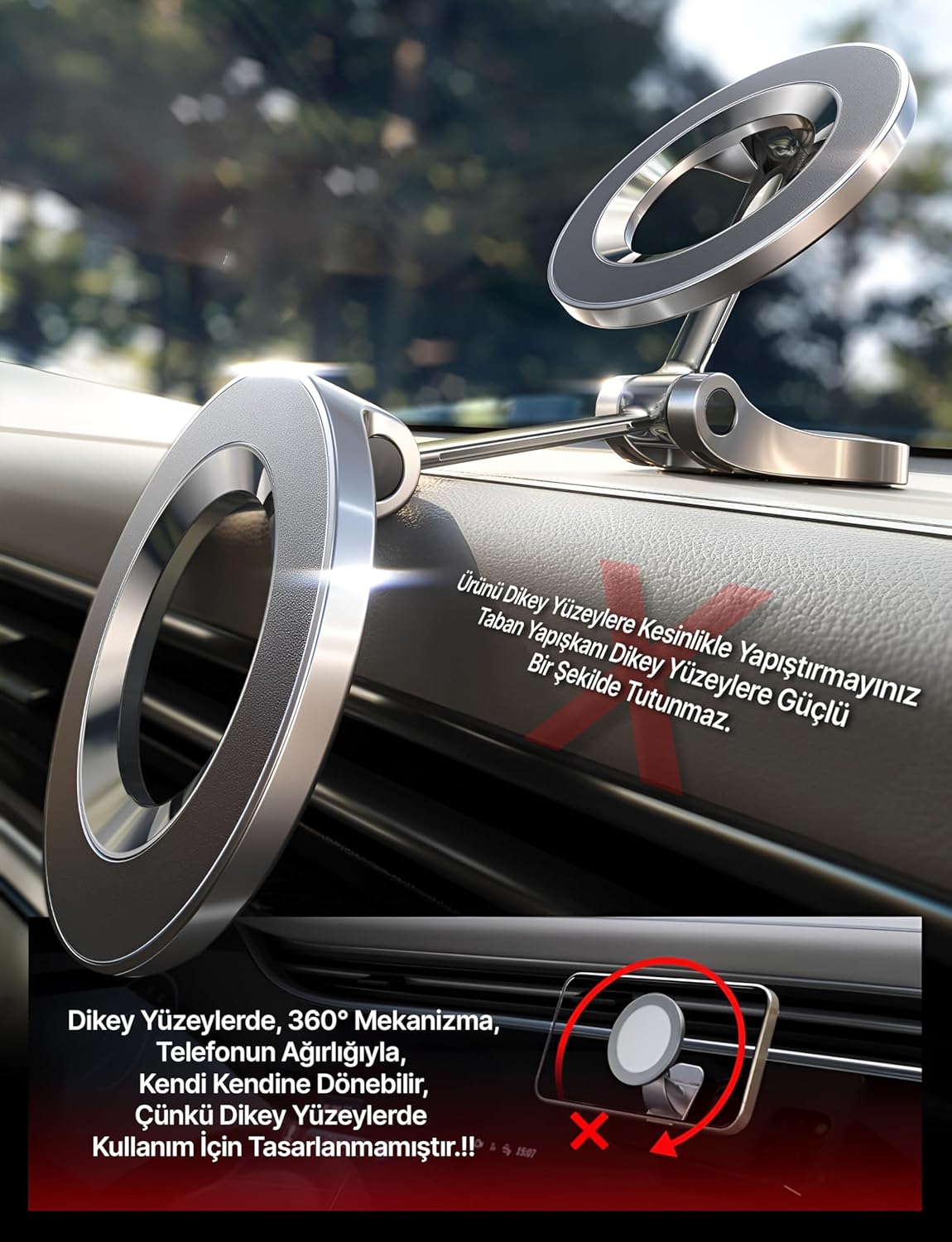 Minesk Magsafe ile Uyumlu Ultra Güçlü Mıknatıslı ve 360 Dönebilen yüksekliği ve Ekran Açısı Ayarlanabilen Vakum Sistemli Akıllı Telefon Tutucu (Vakumlu Manyetik)