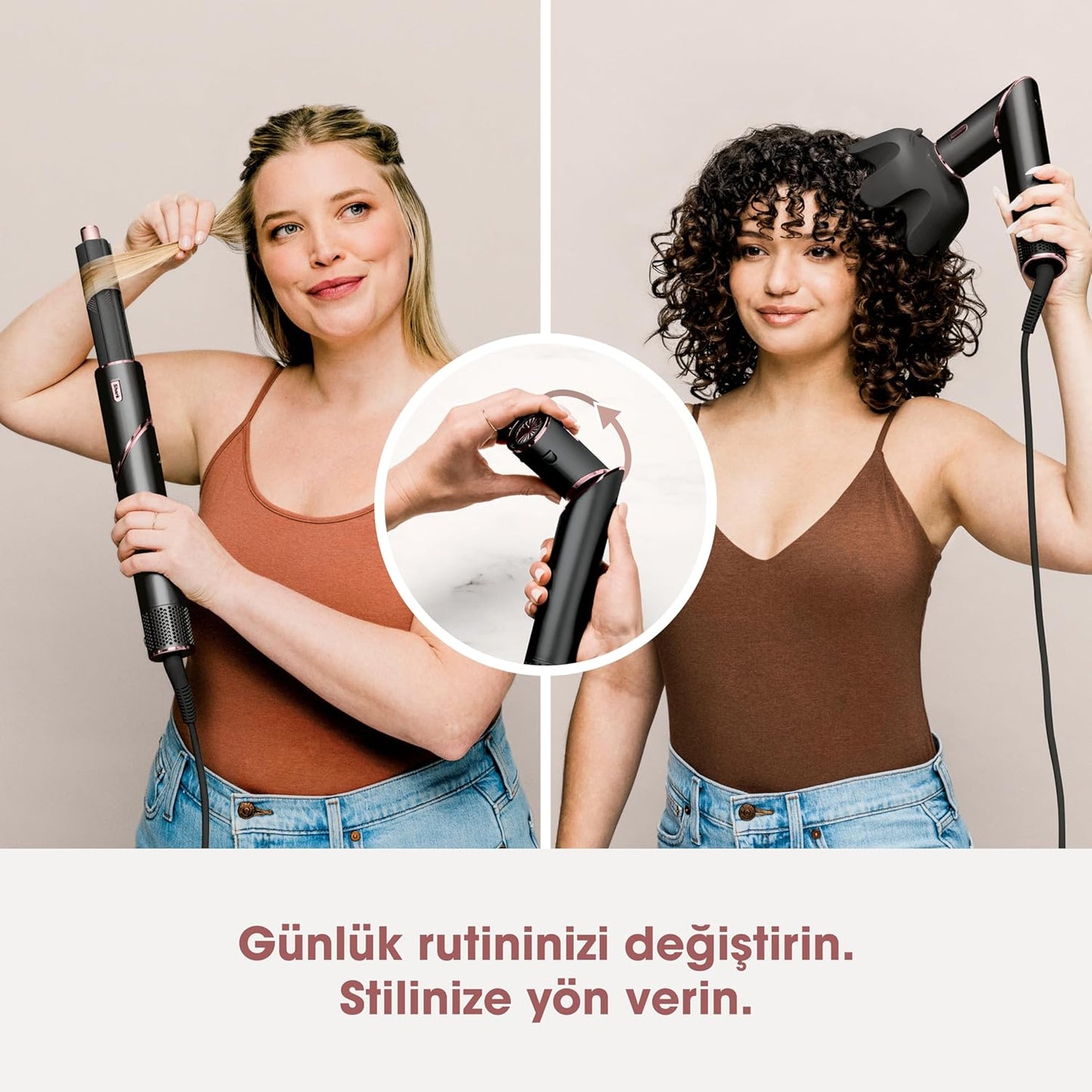 Shark Flexstyle Saç Şekillendirme Sistemi, 5i1 Arada, Saça Zarar Vermez, Isı Kontrollü, 5 Başlıklı, 3 Isı Ve 3 Hava Akışı Ayarı, Ultra Hafif, Taşıma Çantası Hediyeli, Stone Rengi